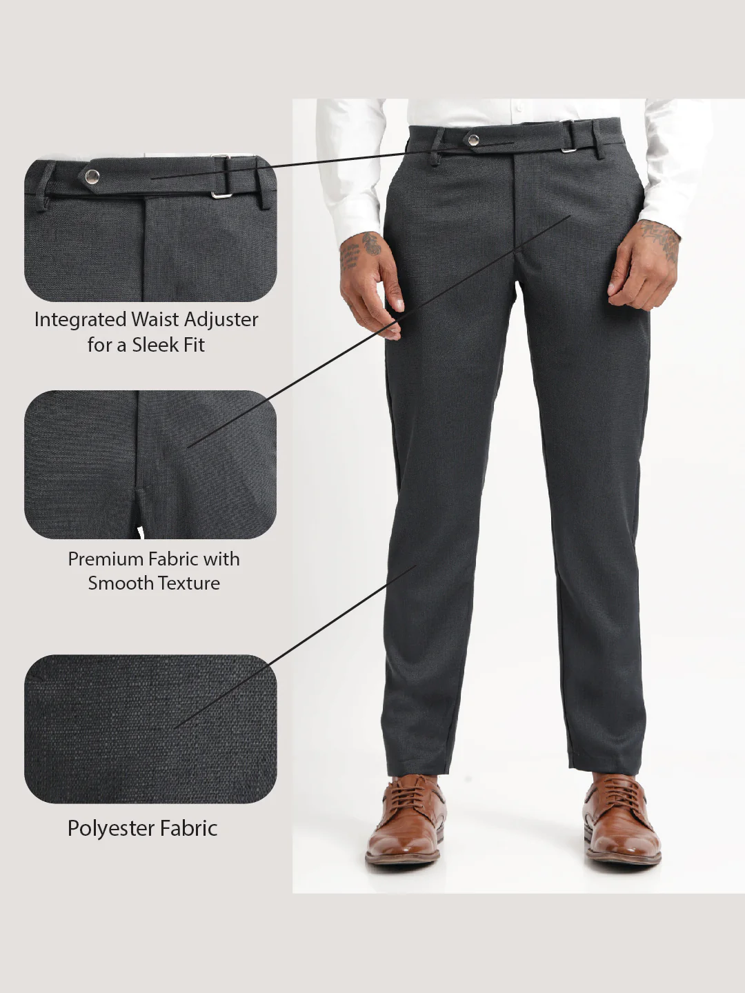 Men Textured  Slim Fit Trousers - Image 2