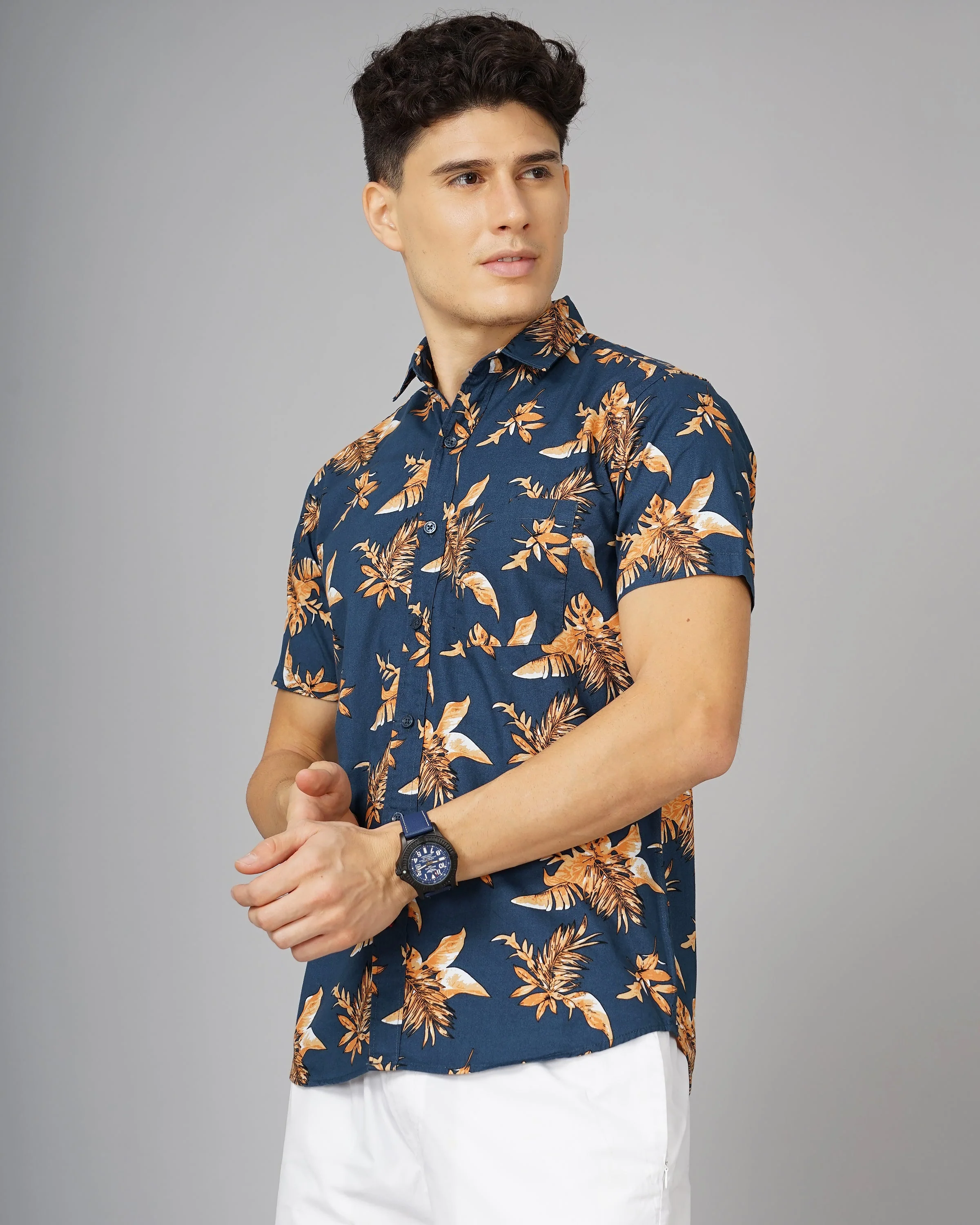 Men Tidy Blue Floral Shirt - Image 3