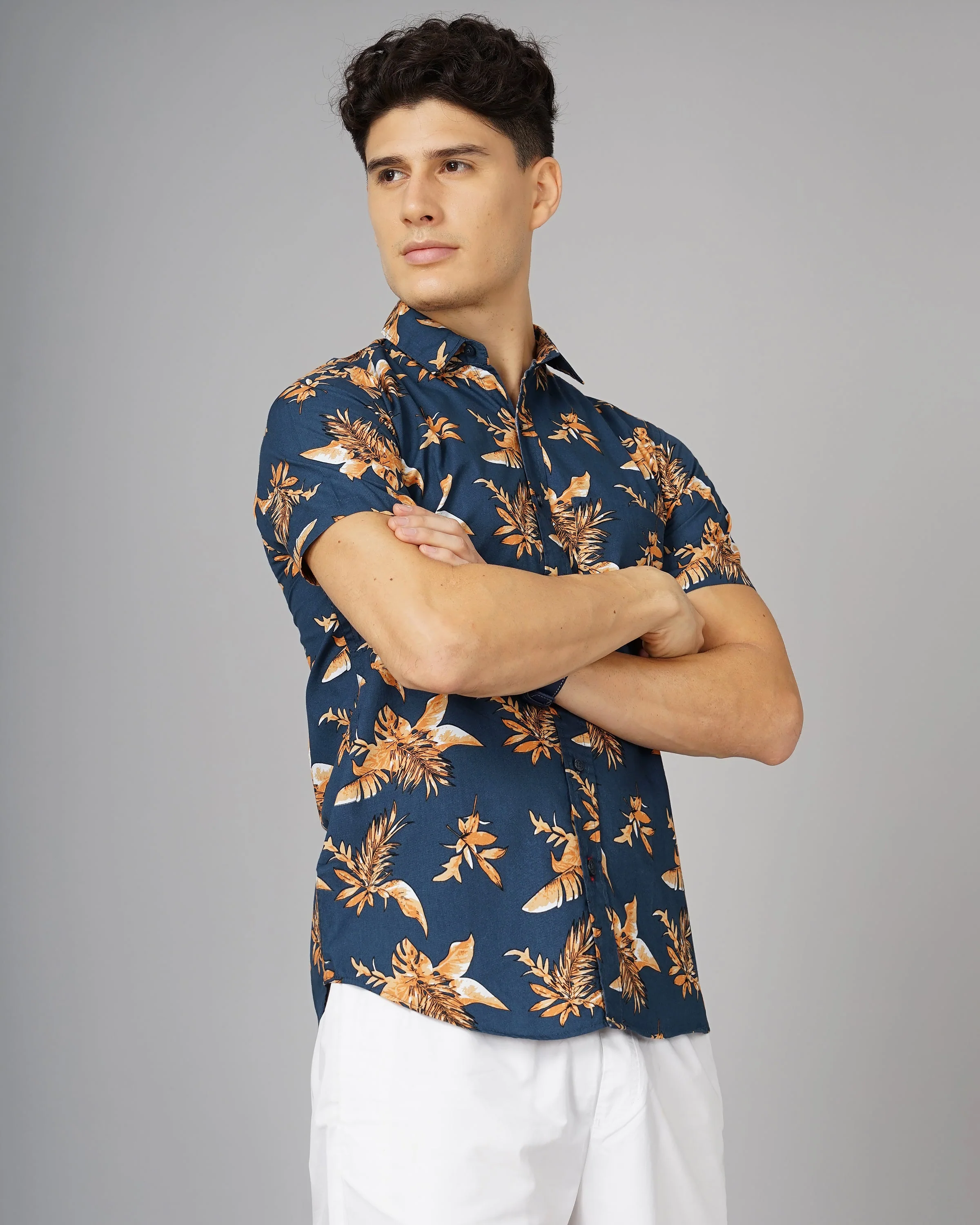Men Tidy Blue Floral Shirt - Image 4