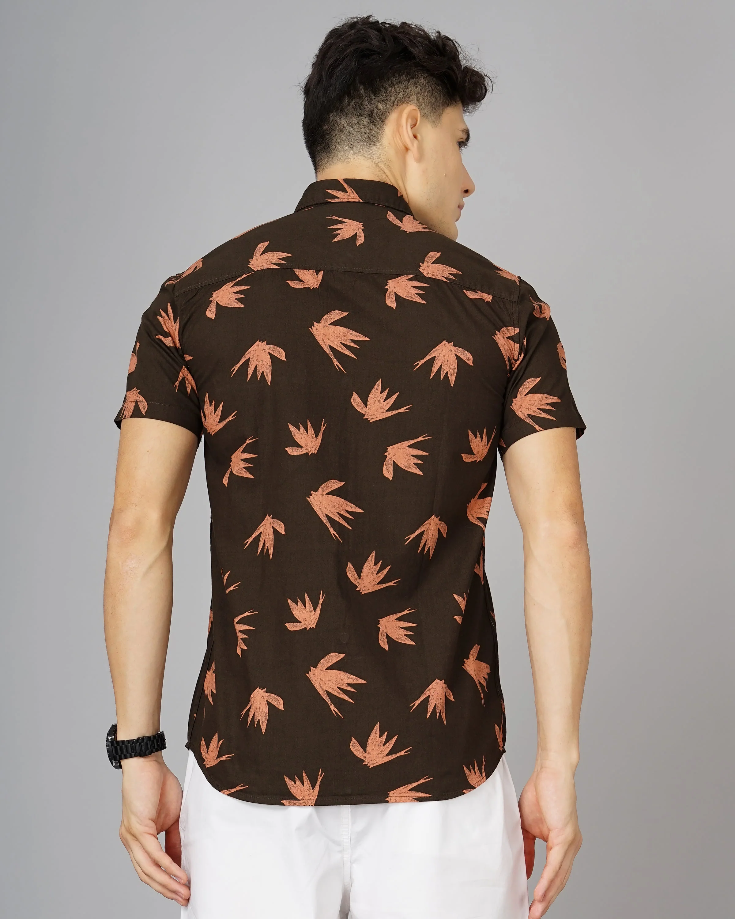 Men Tidy Brown Floral Shirt - Image 2