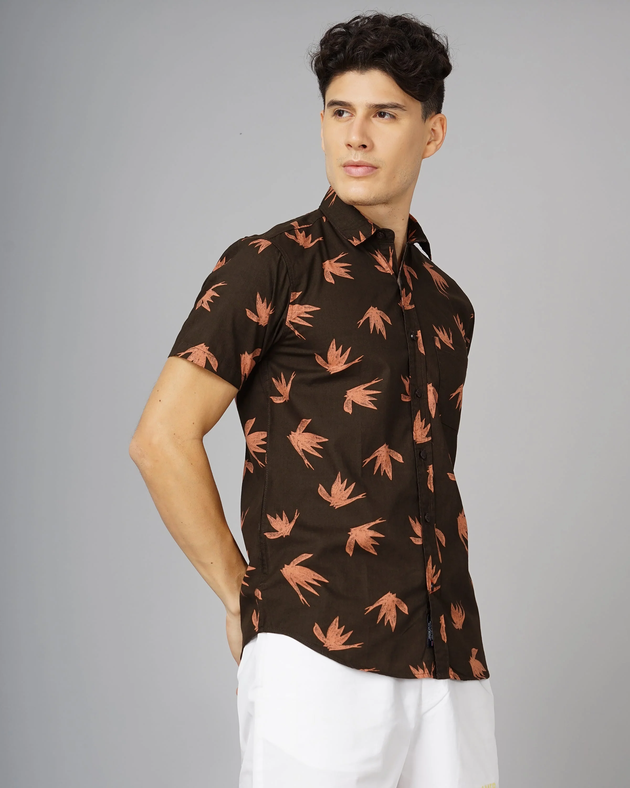 Men Tidy Brown Floral Shirt - Image 4