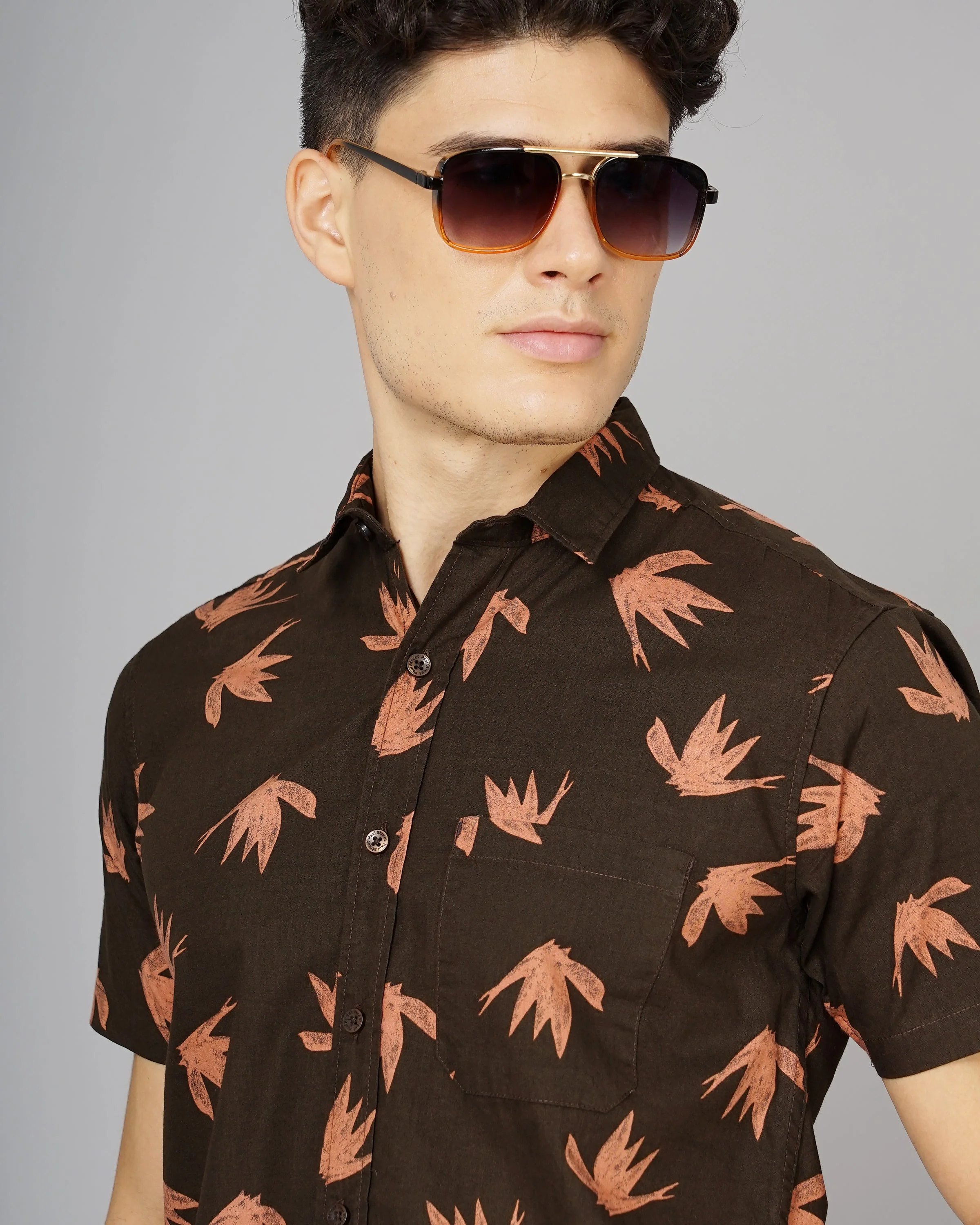 Men Tidy Brown Floral Shirt - Image 5