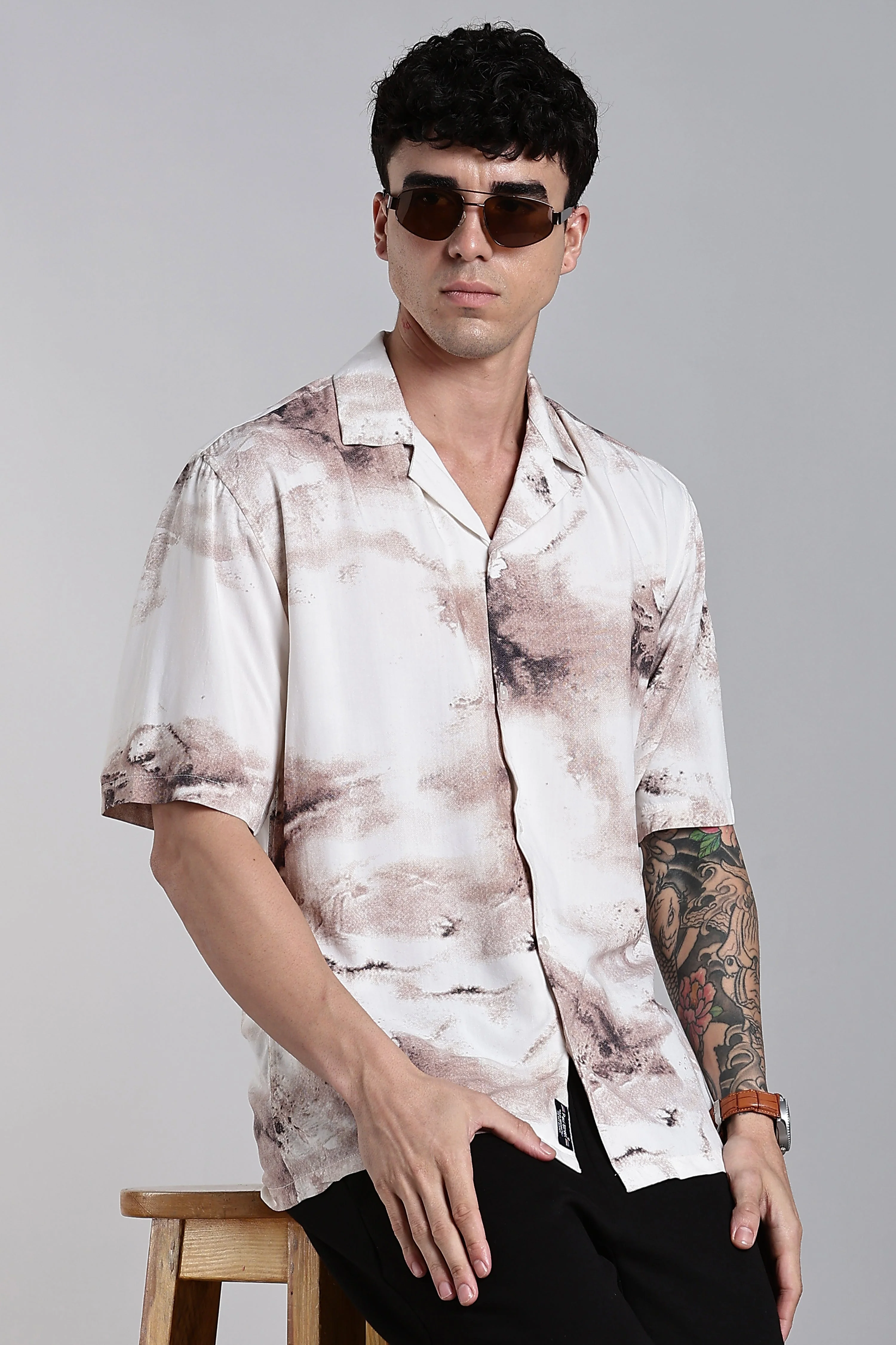 Men Tintor Beige Printed Shirt - Image 3
