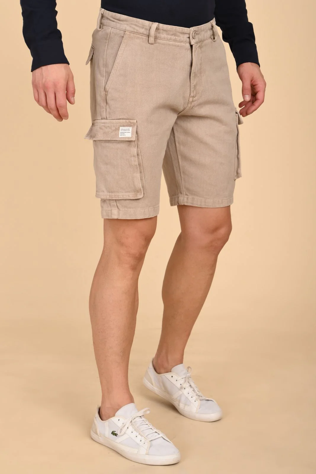 Men Tiptur Cotton Cargo Shorts Beige