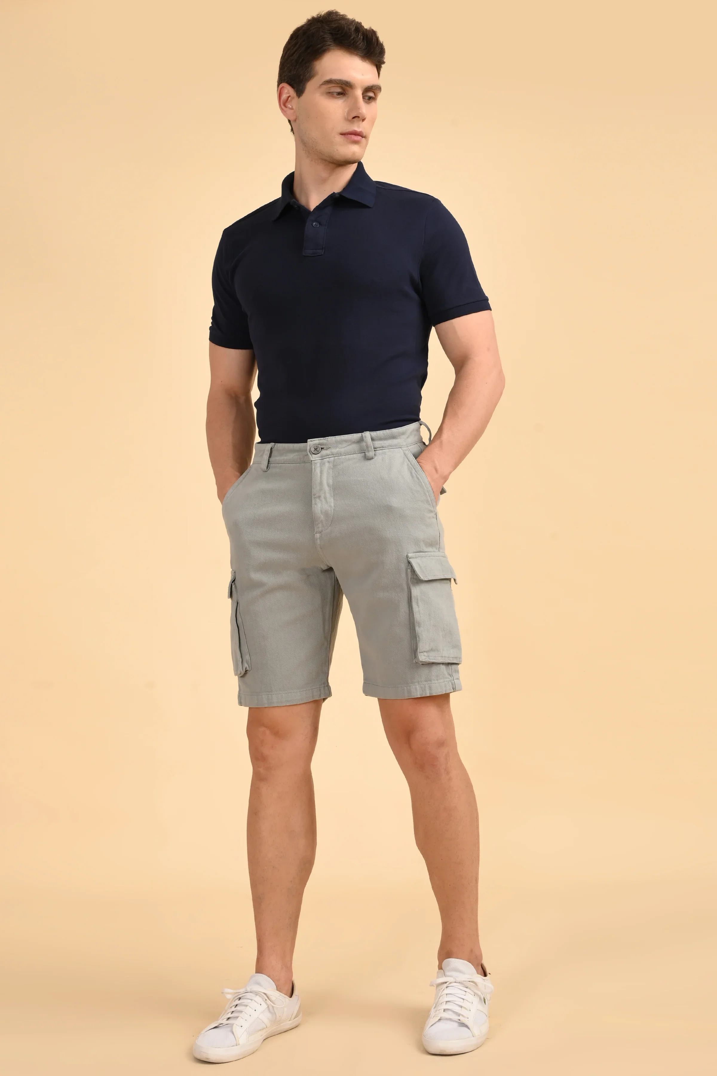 Men Tiptur Cotton Cargo Shorts Grey - Image 3