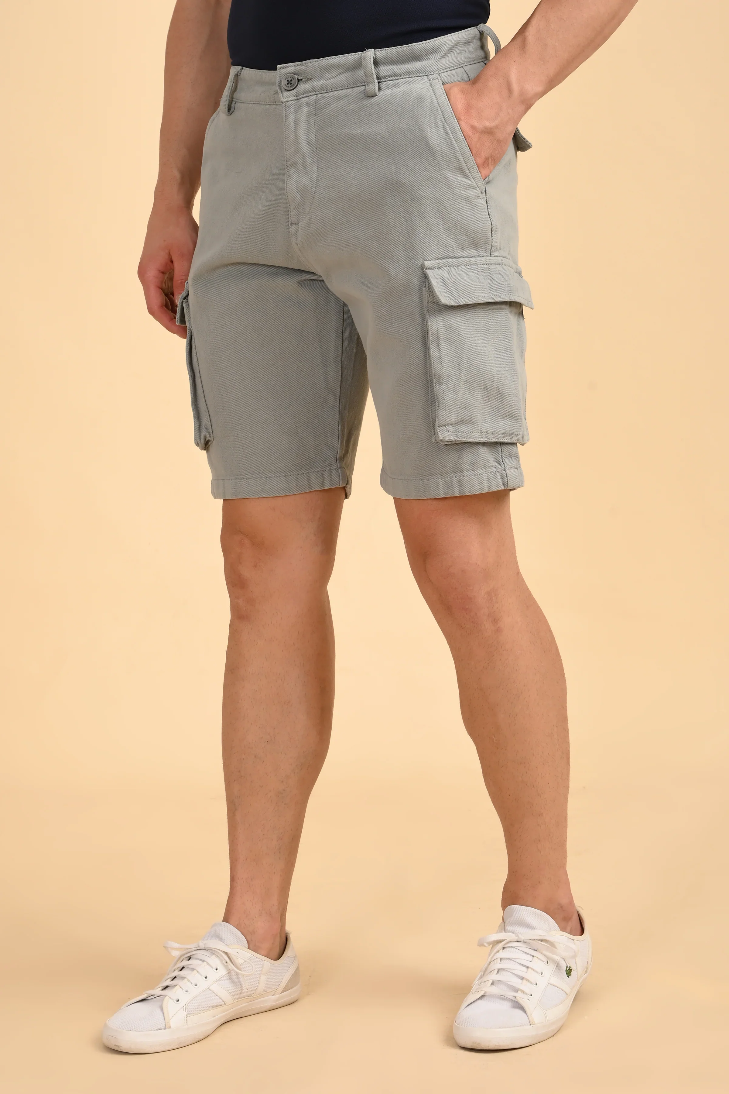 Men Tiptur Cotton Cargo Shorts Grey - Image 5