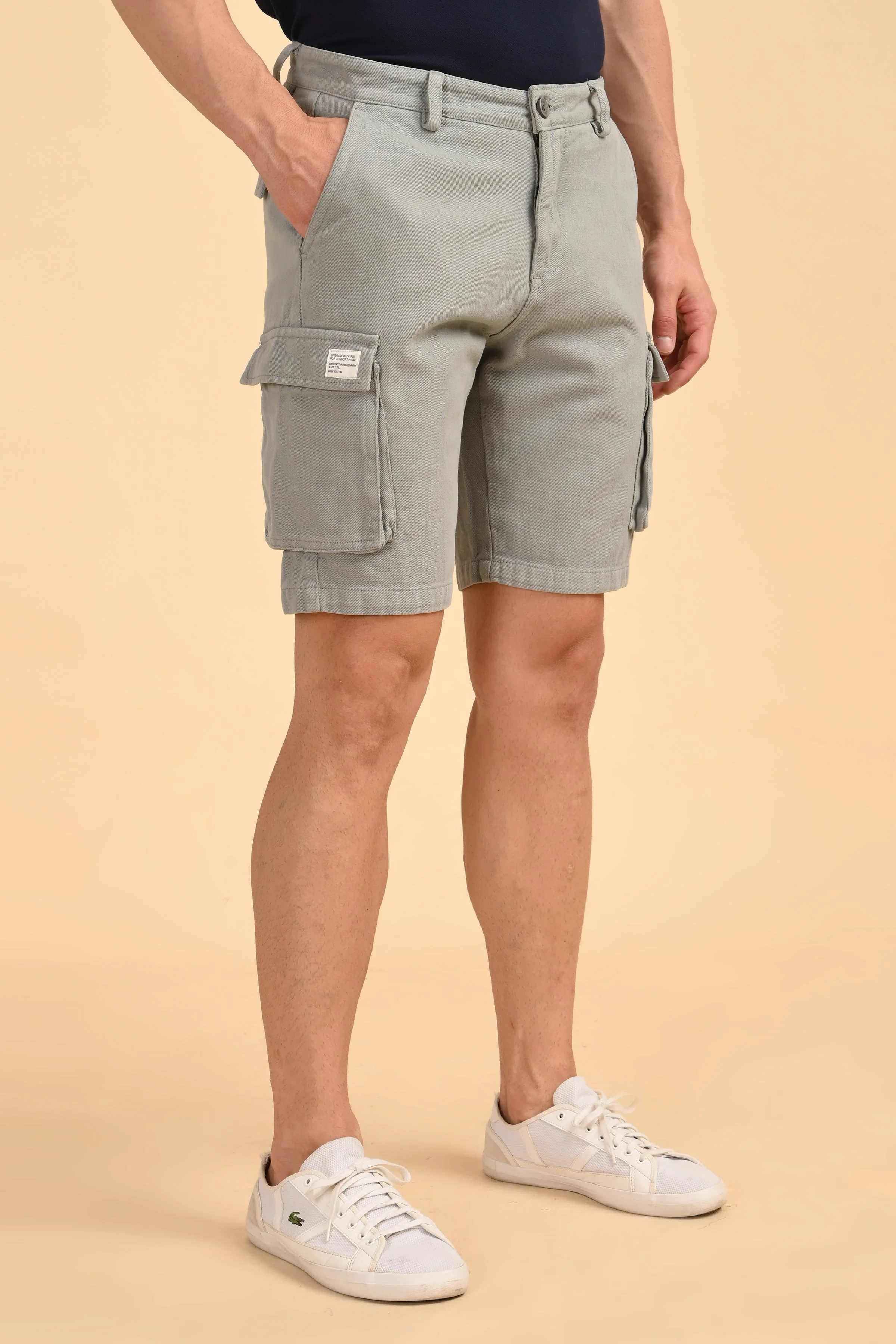 Men Tiptur Cotton Cargo Shorts Lt Grey - Image 3