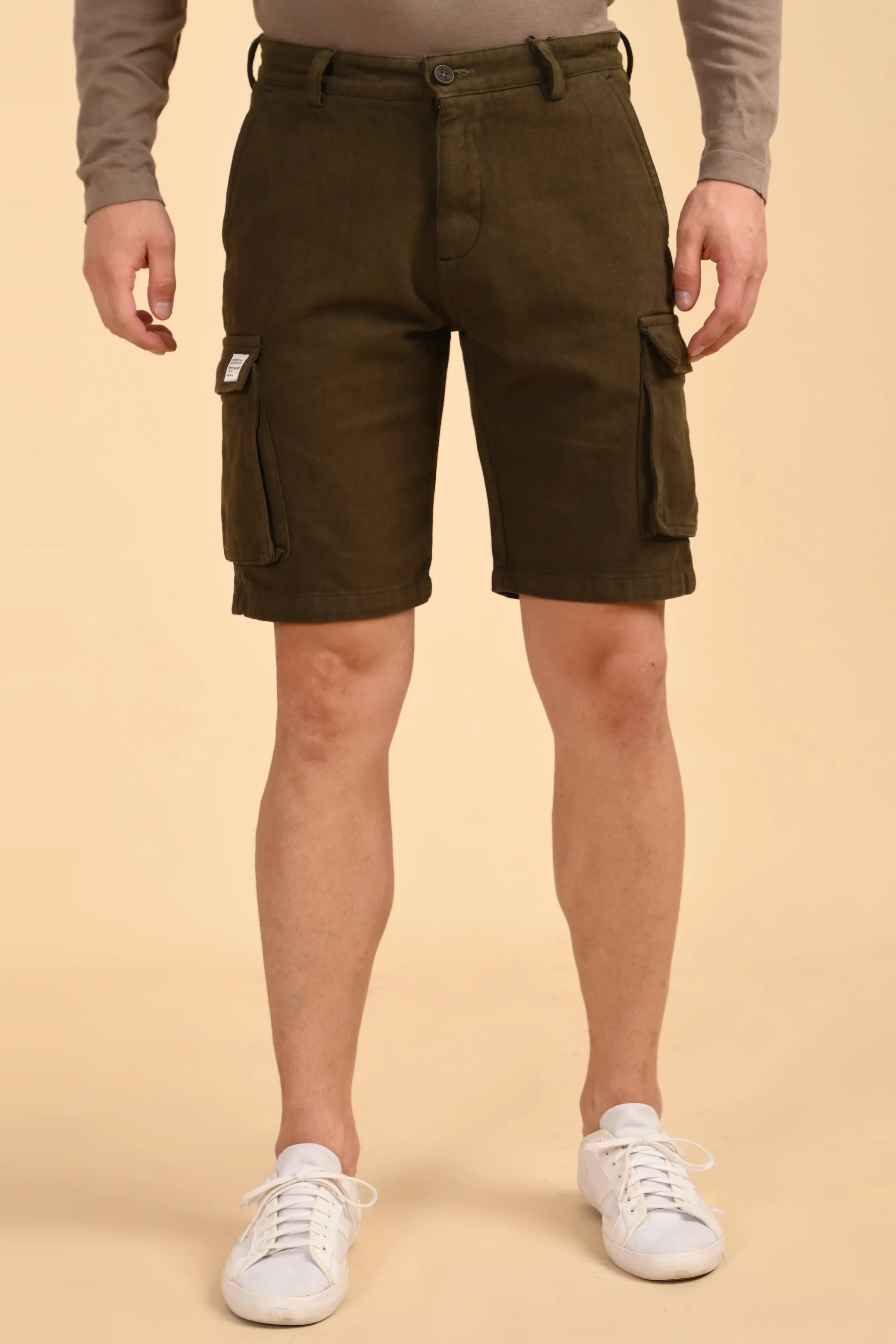 Men Tiptur Cotton Cargo Shorts Olive - Image 2