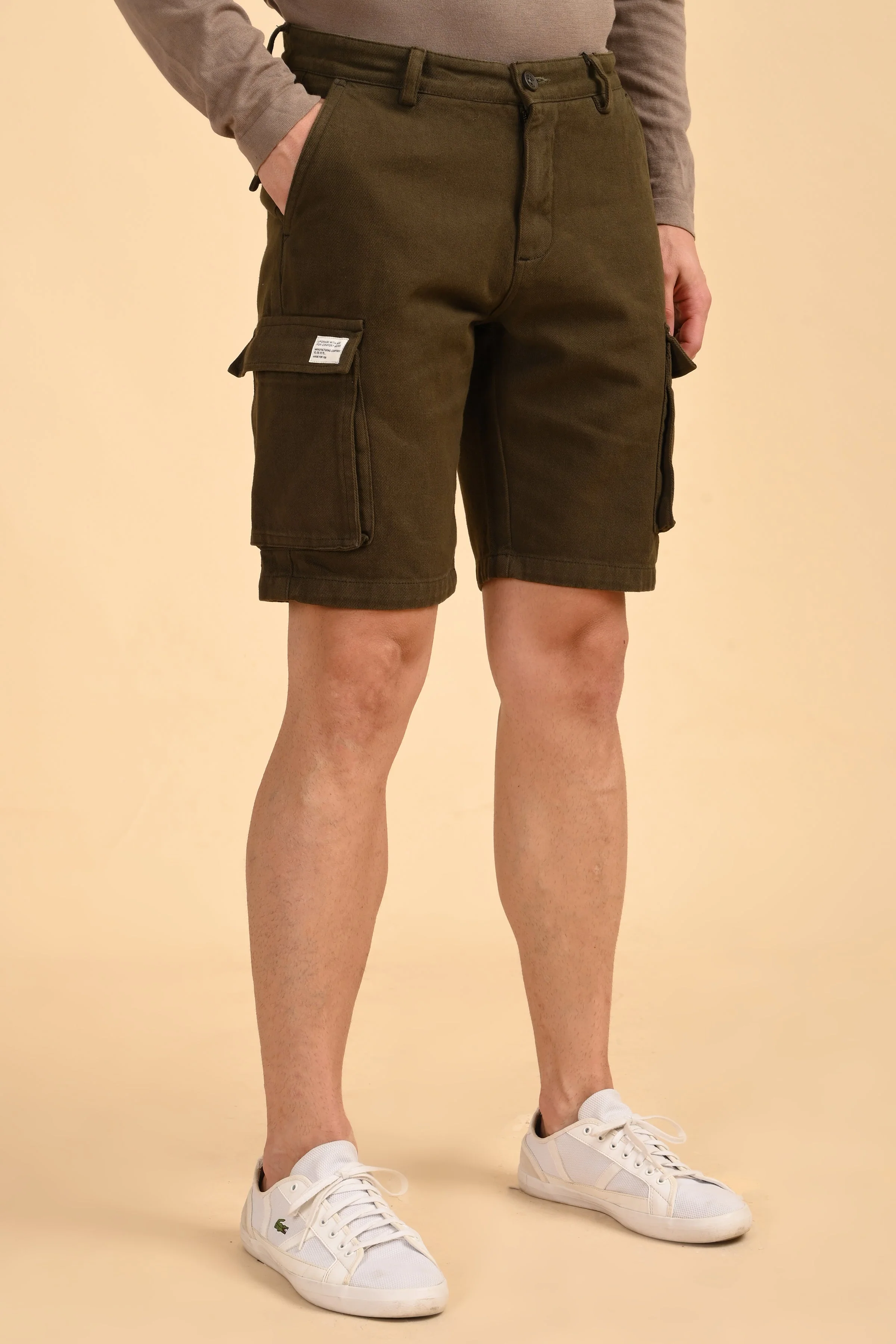 Men Tiptur Cotton Cargo Shorts Olive - Image 3