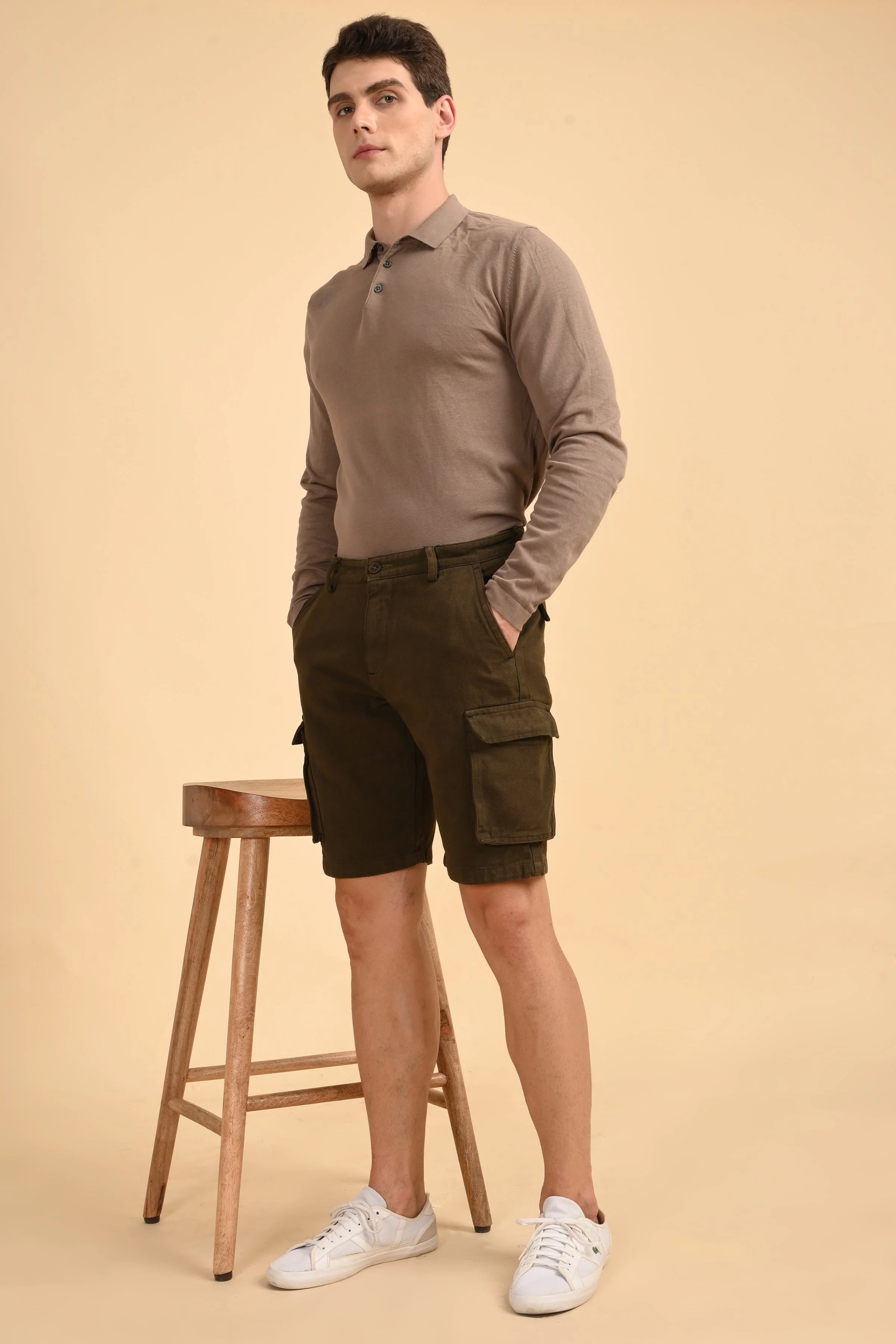 Men Tiptur Cotton Cargo Shorts Olive - Image 4