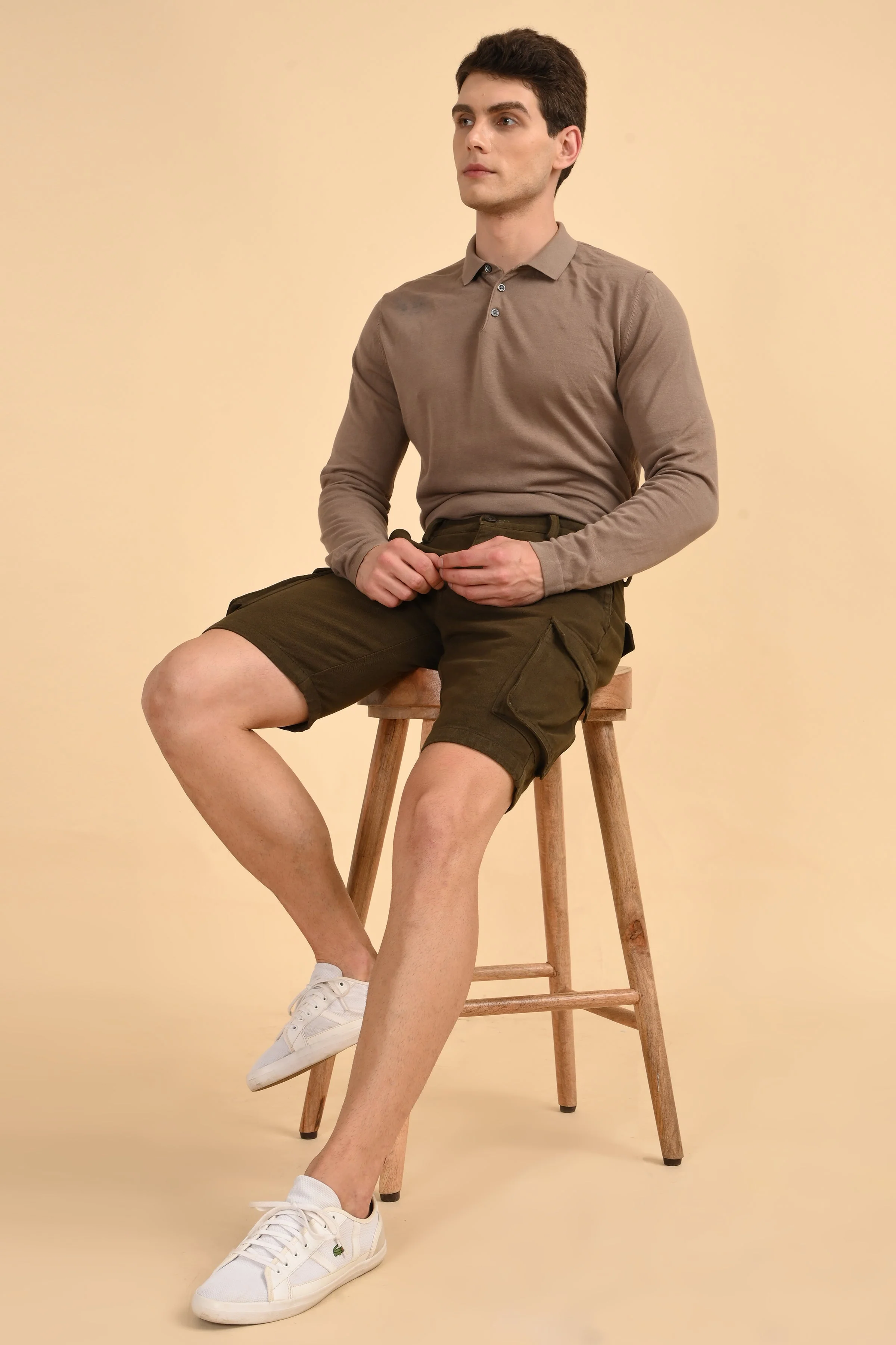 Men Tiptur Cotton Cargo Shorts Olive - Image 5