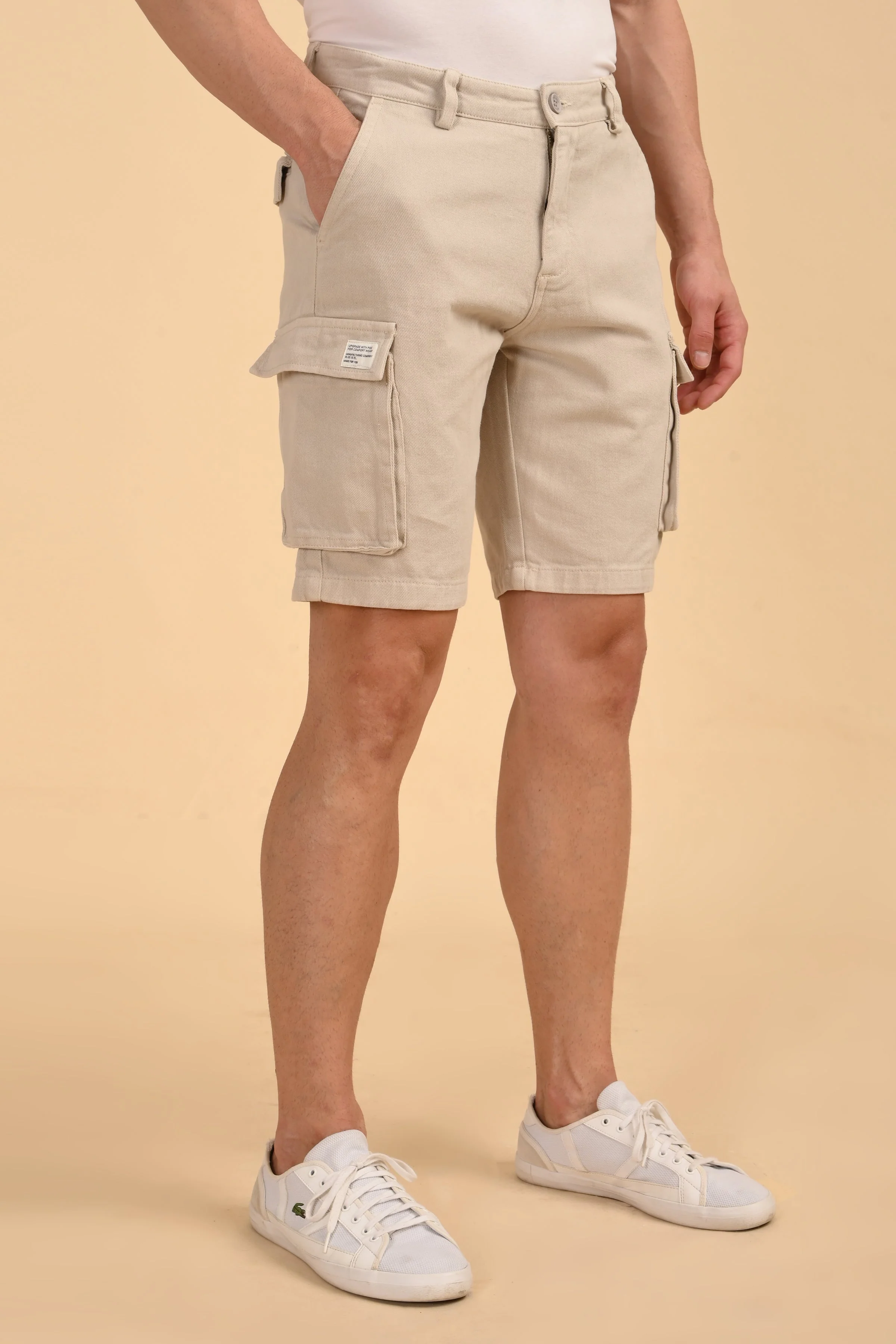 Men Tiptur Cotton Cargo Shorts Stone - Image 2