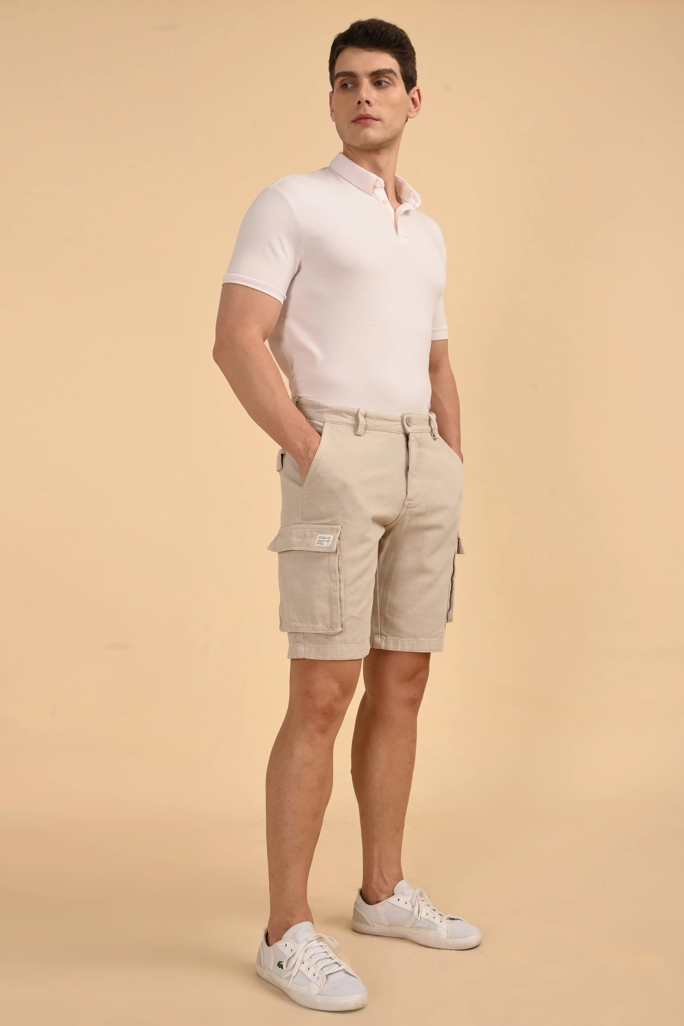 Men Tiptur Cotton Cargo Shorts Stone - Image 4