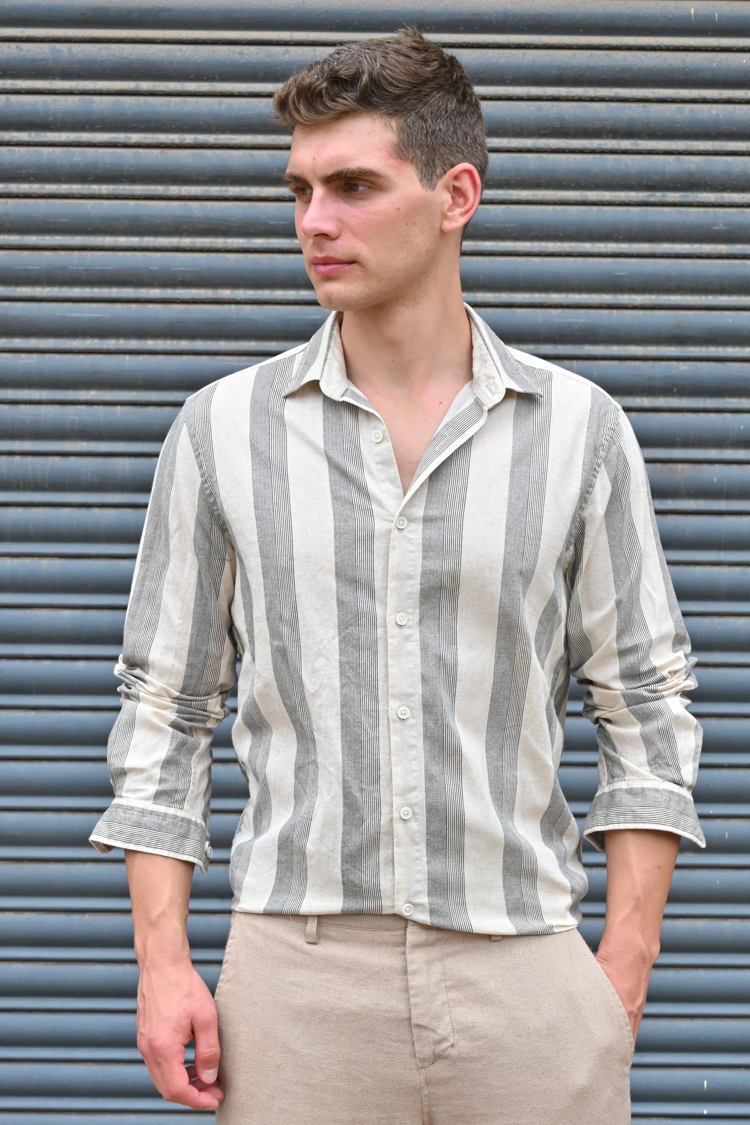 Men Tommy Linen Striped Shirt Black - Image 2
