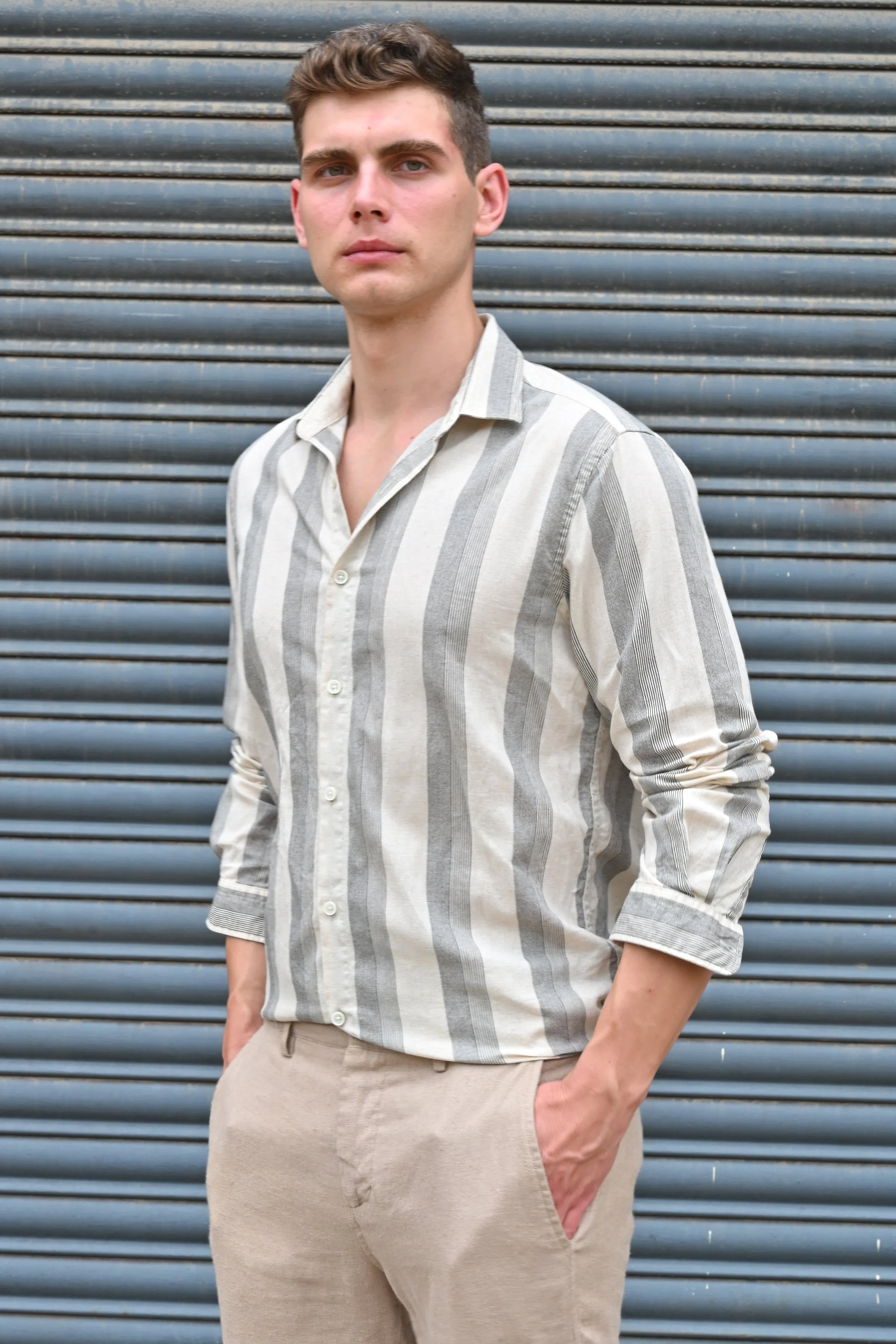 Men Tommy Linen Striped Shirt Black - Image 3
