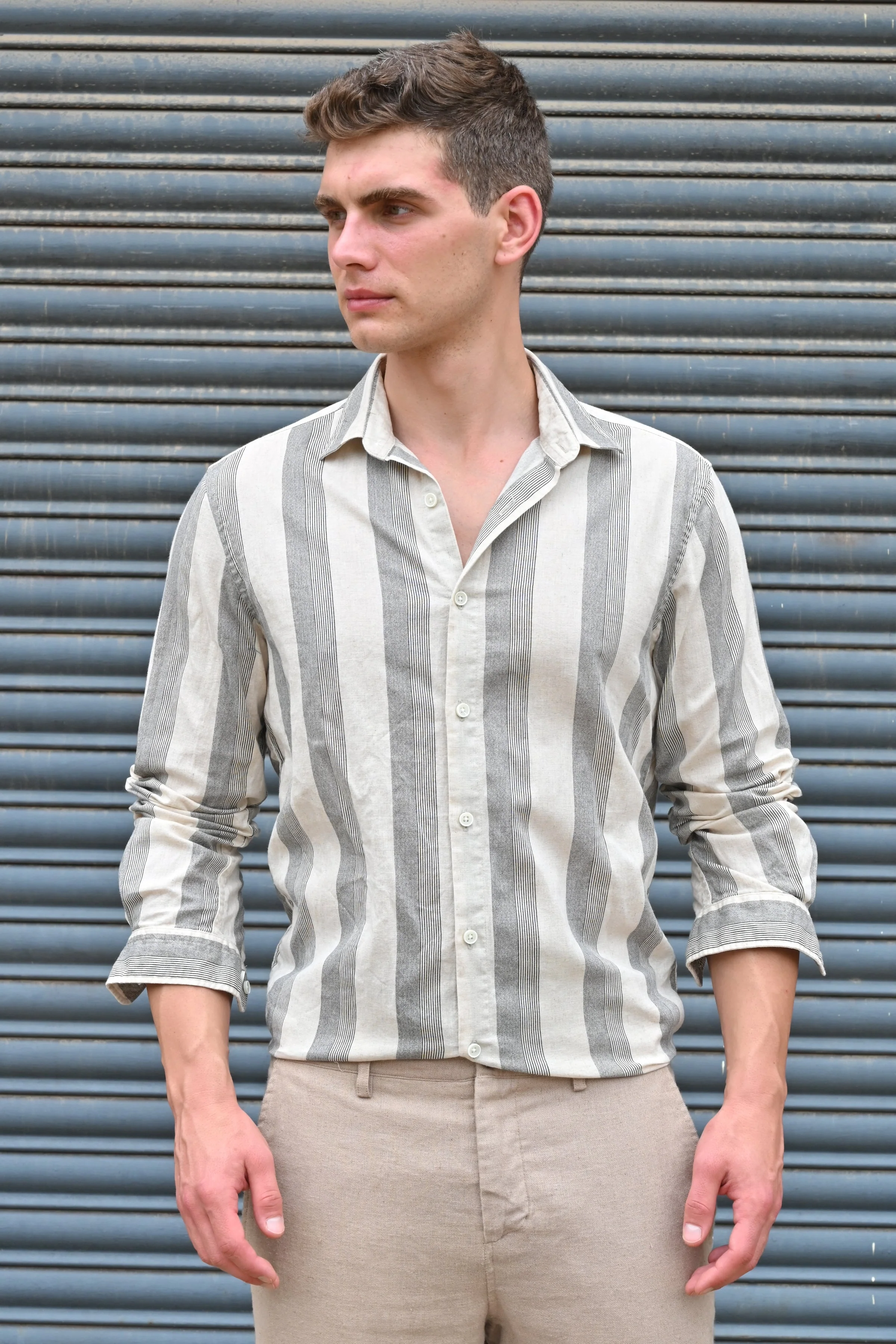 Men Tommy Linen Striped Shirt Black - Image 5
