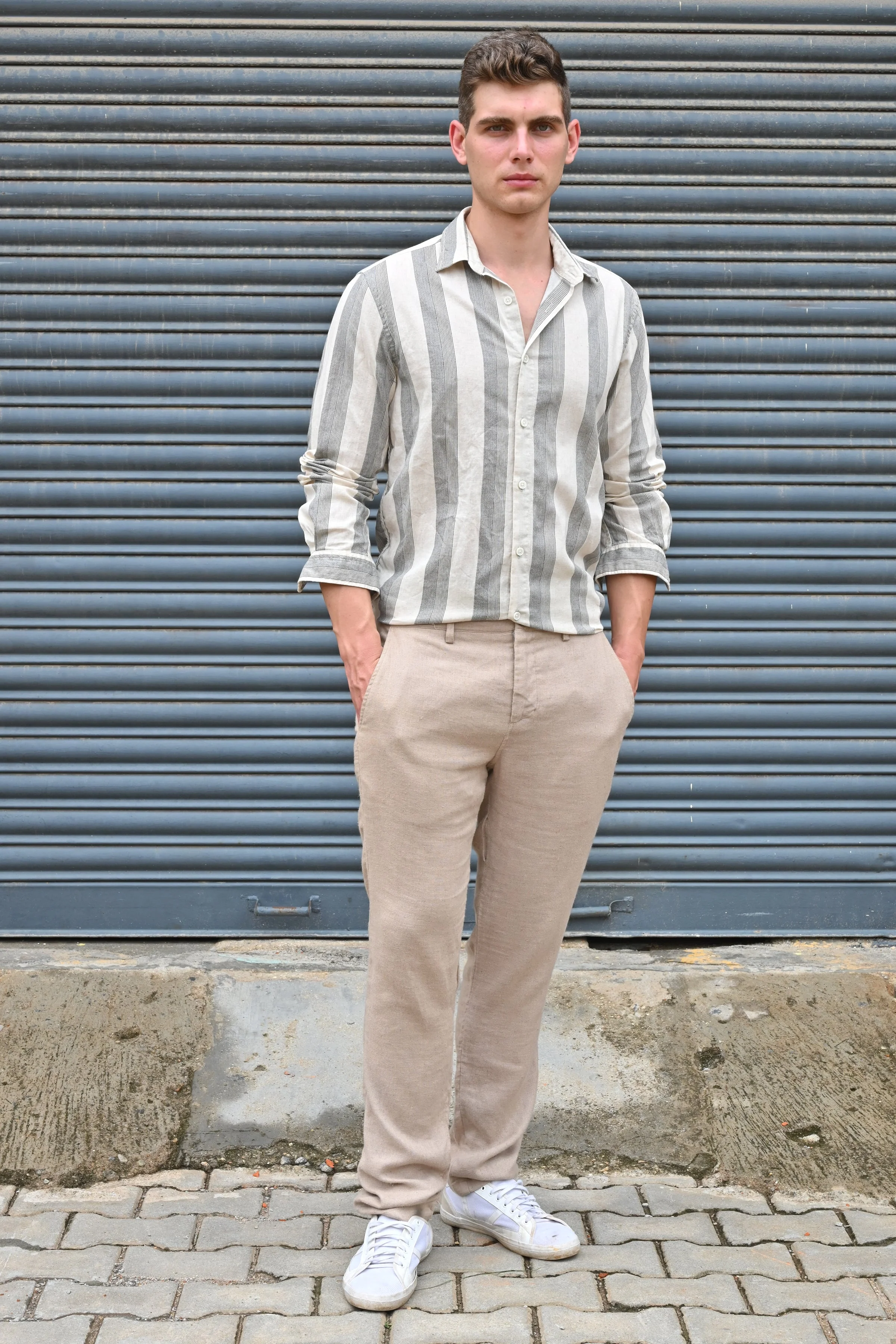 Men Tommy Linen Striped Shirt Black - Image 6