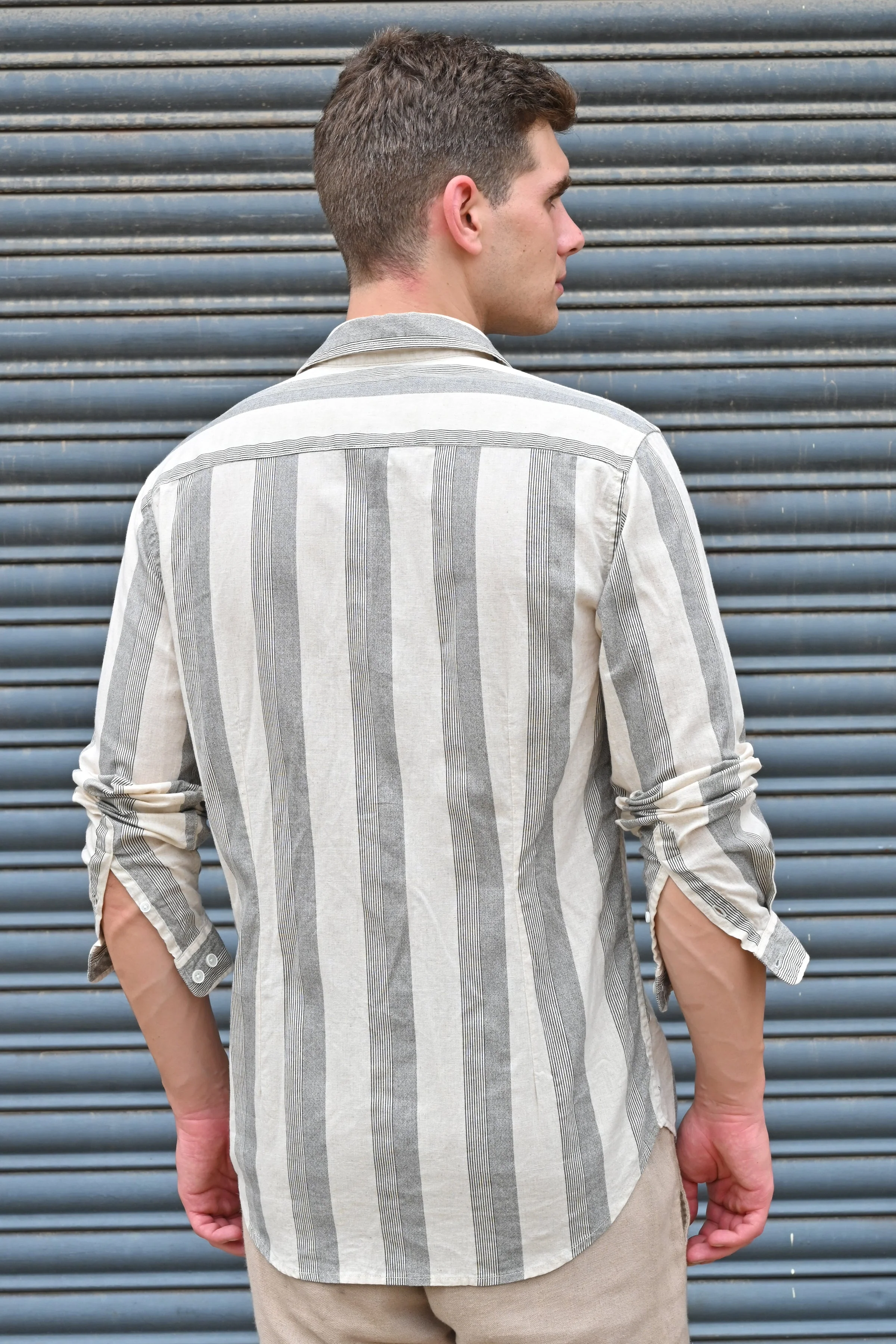 Men Tommy Linen Striped Shirt Black - Image 7