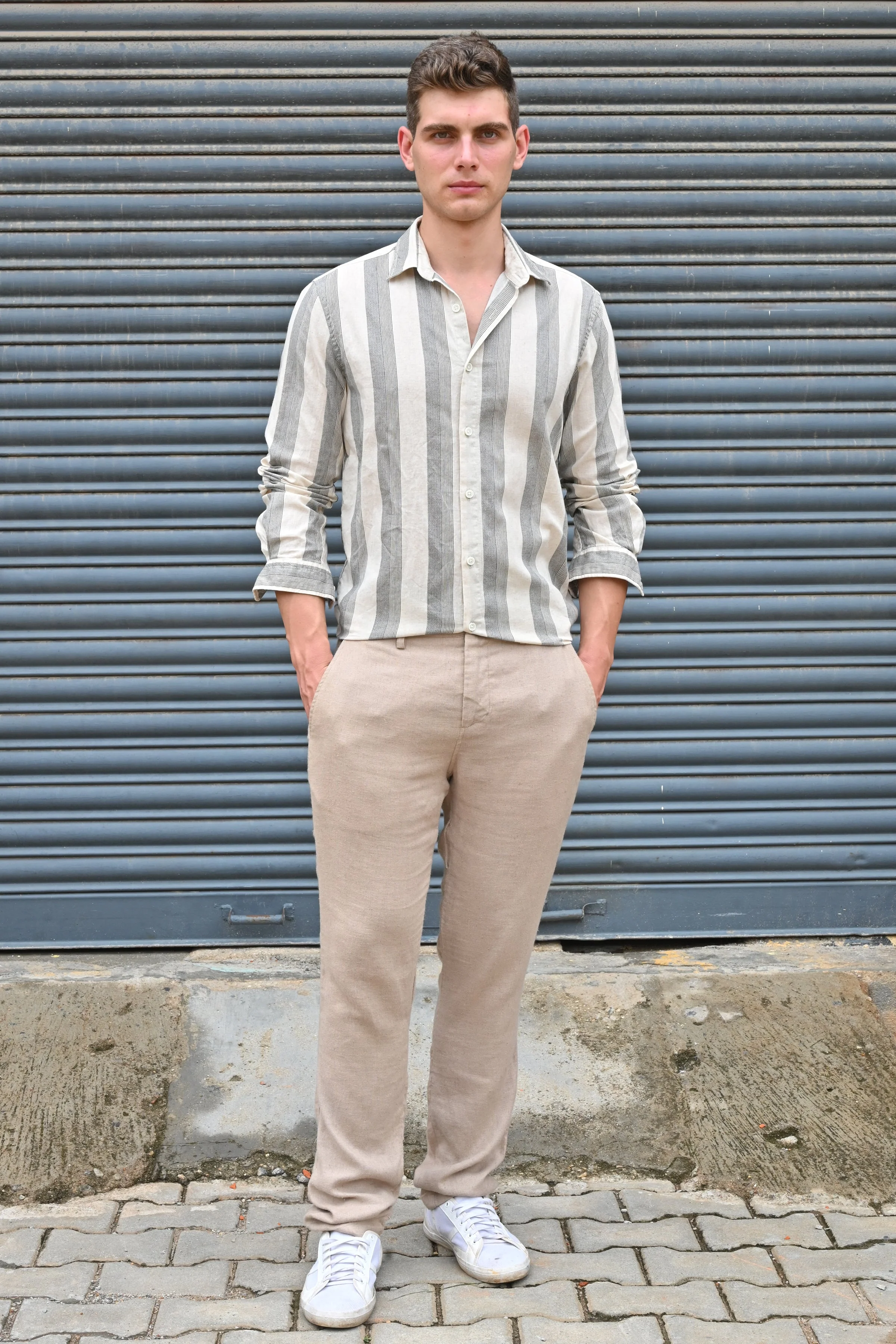 Men Tommy Linen Striped Shirt Black - Image 8