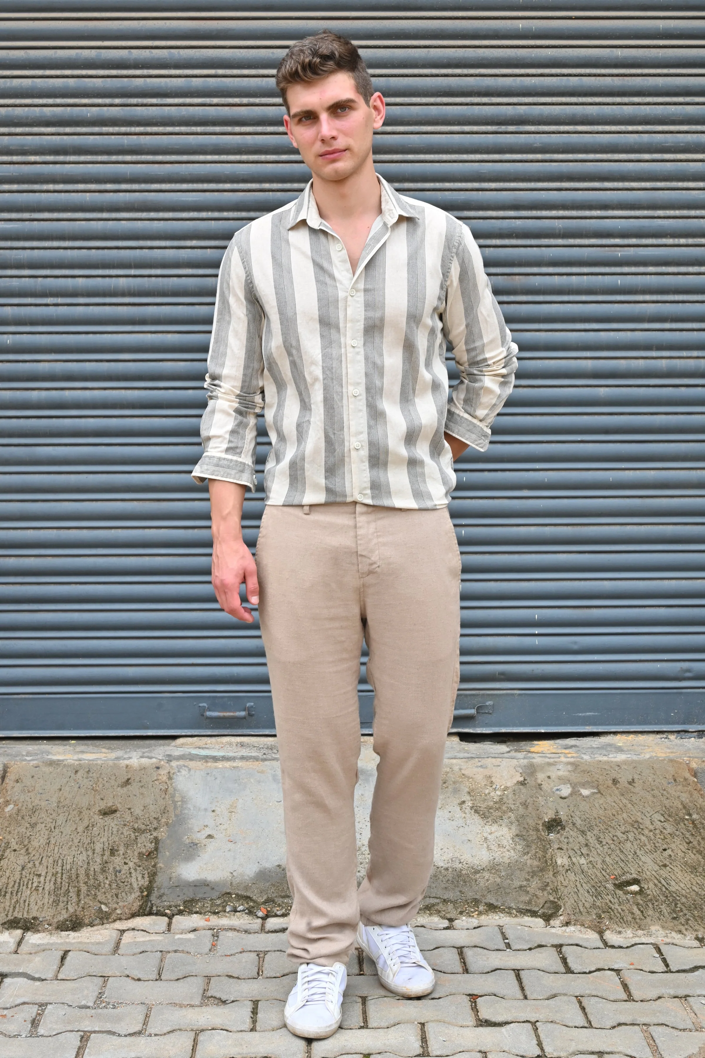 Men Tommy Linen Striped Shirt Black - Image 9