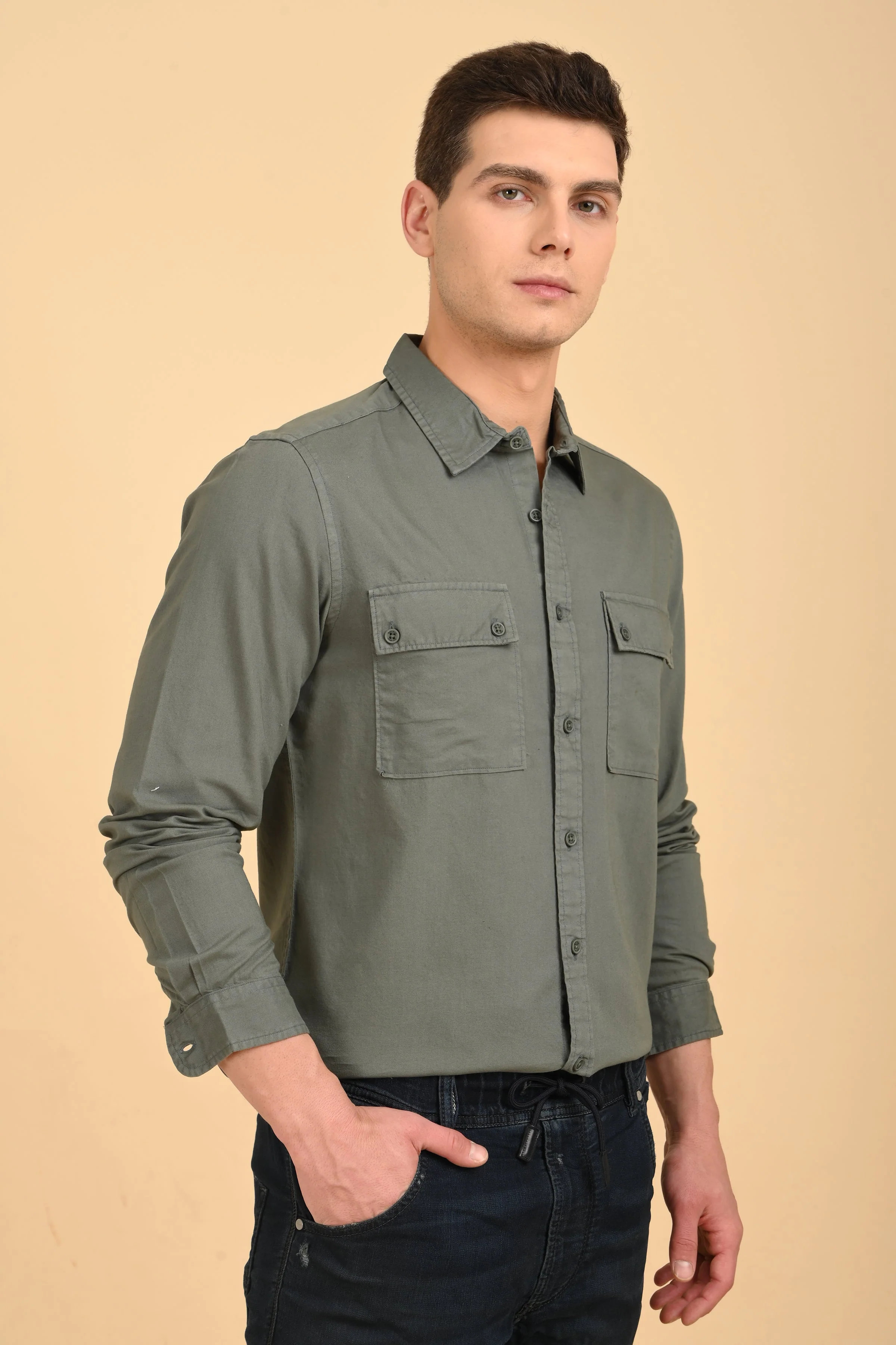 Men Trent Dyed Oxford Shirt Green - Image 3