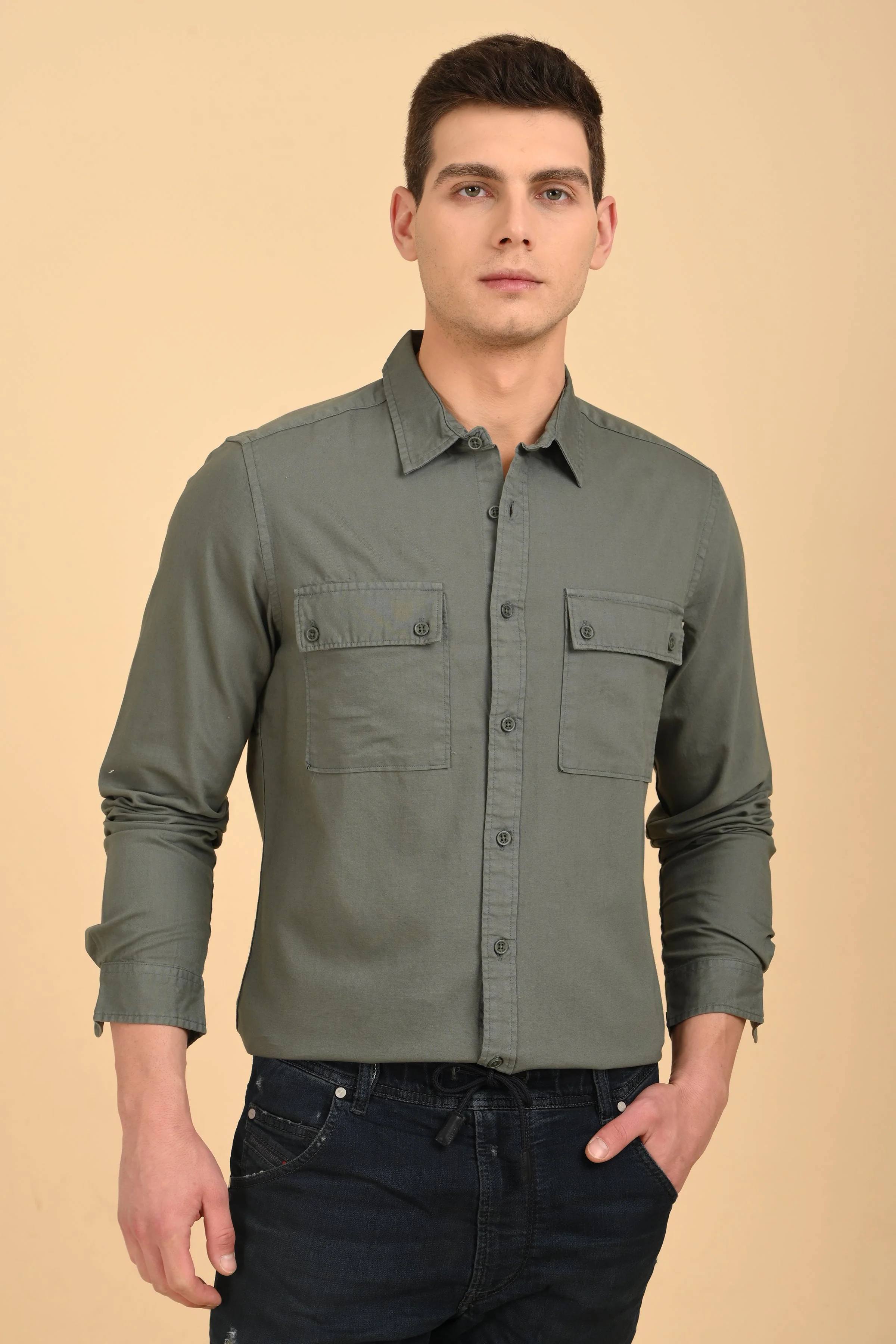 Men Trent Dyed Oxford Shirt Green - Image 4