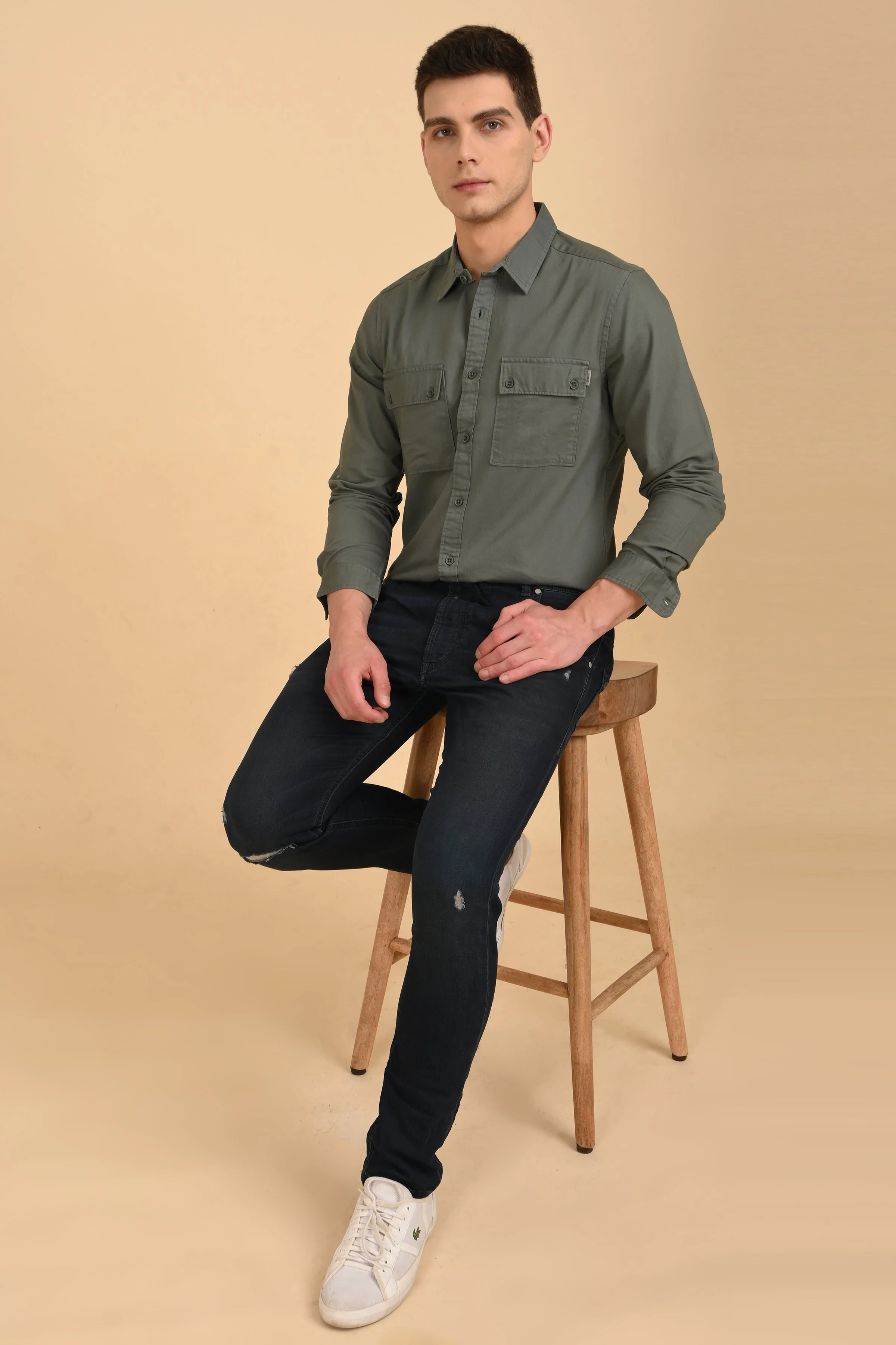 Men Trent Dyed Oxford Shirt Green - Image 5