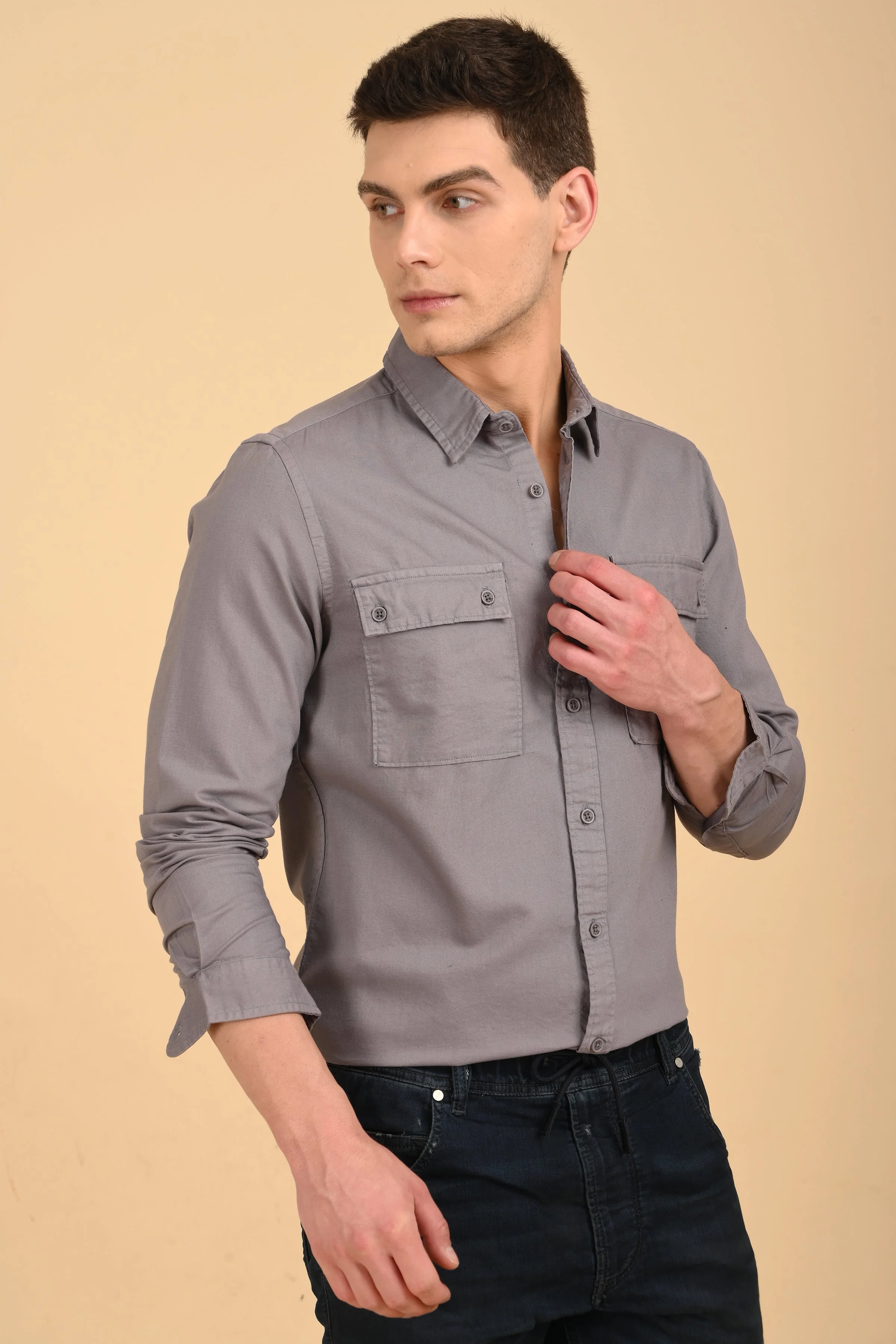 Men Trent Dyed Oxford Shirt Grey - Image 2