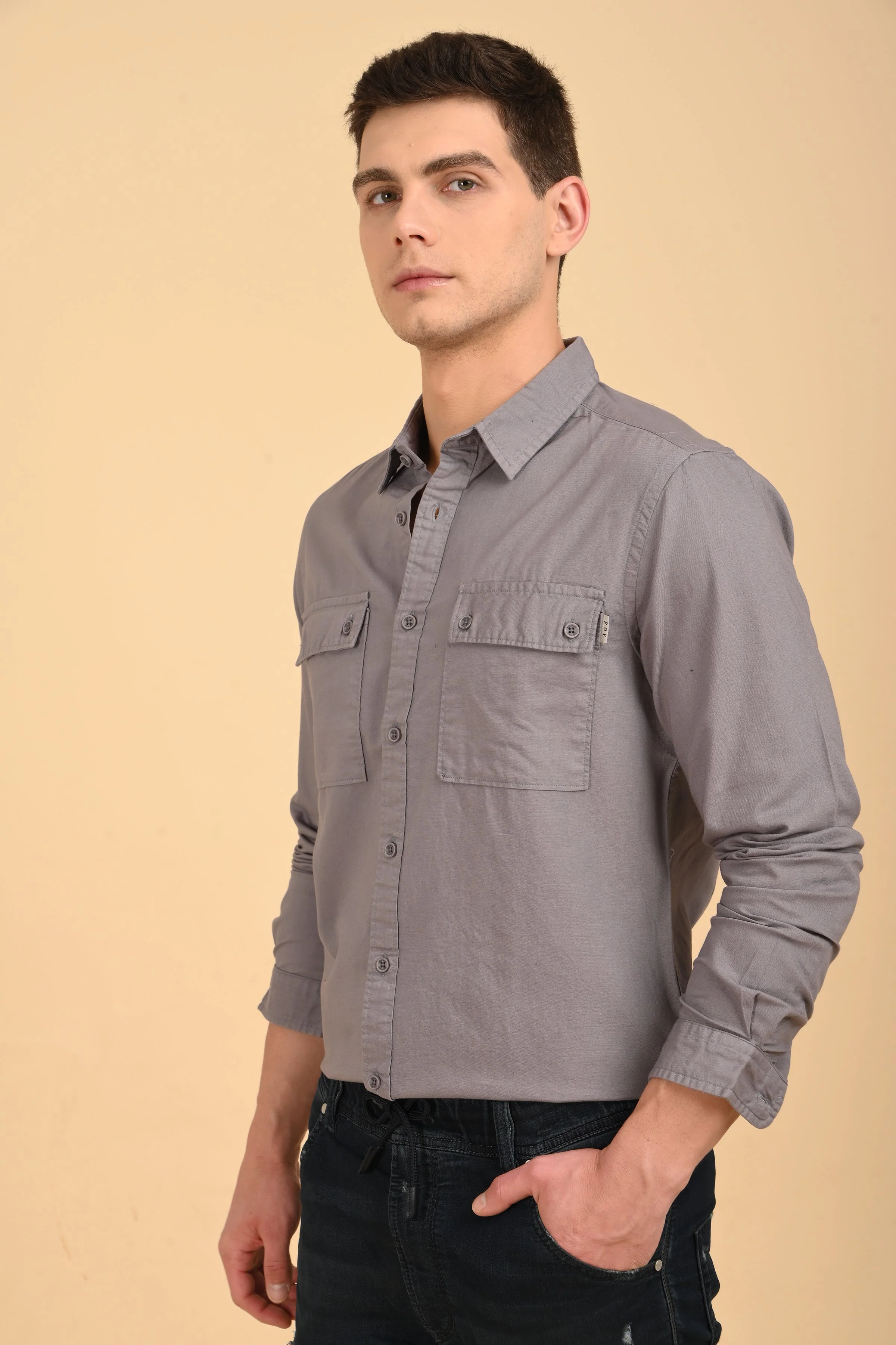 Men Trent Dyed Oxford Shirt Grey - Image 3