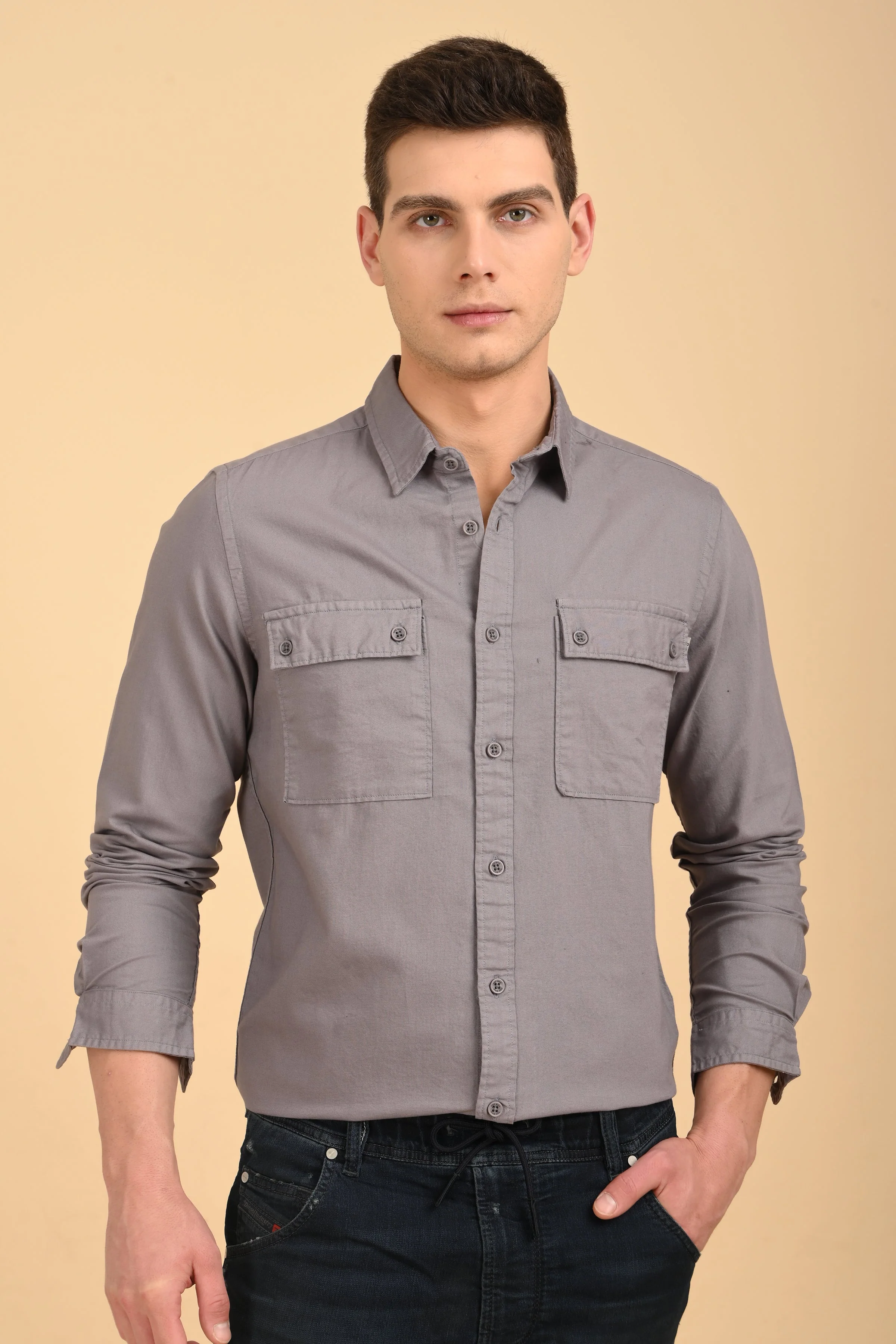 Men Trent Dyed Oxford Shirt Grey - Image 4