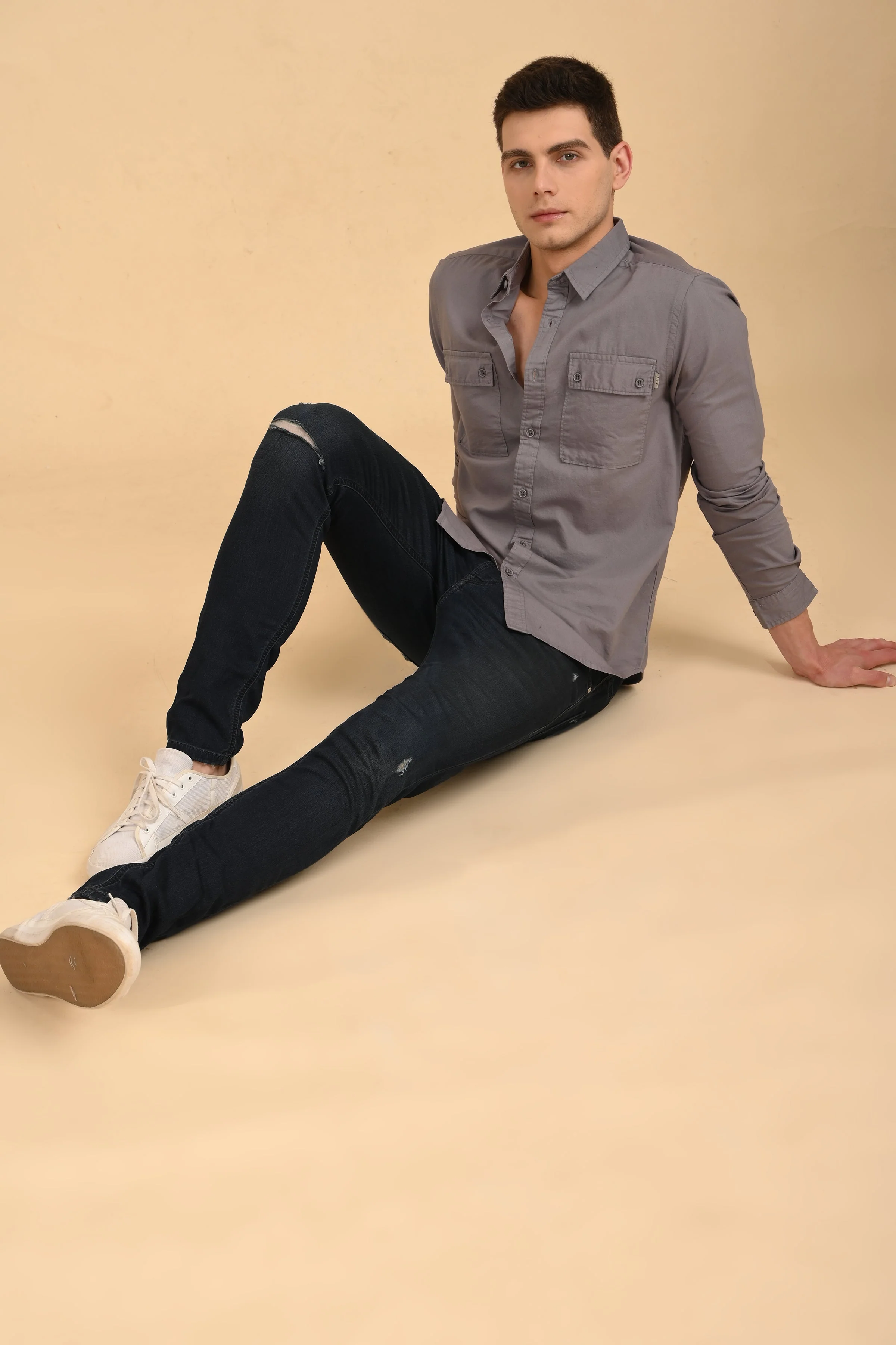 Men Trent Dyed Oxford Shirt Grey - Image 5