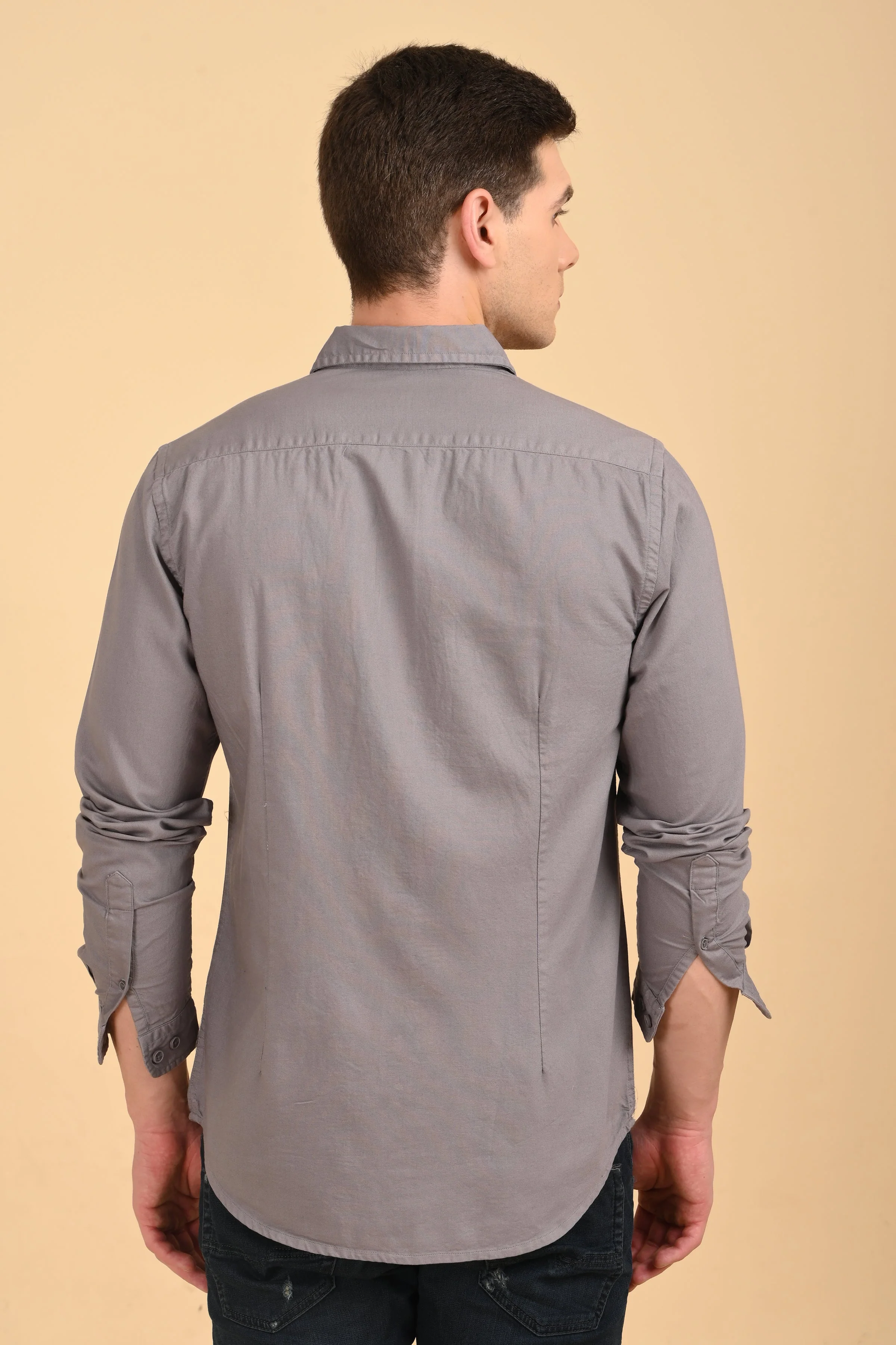 Men Trent Dyed Oxford Shirt Grey - Image 7