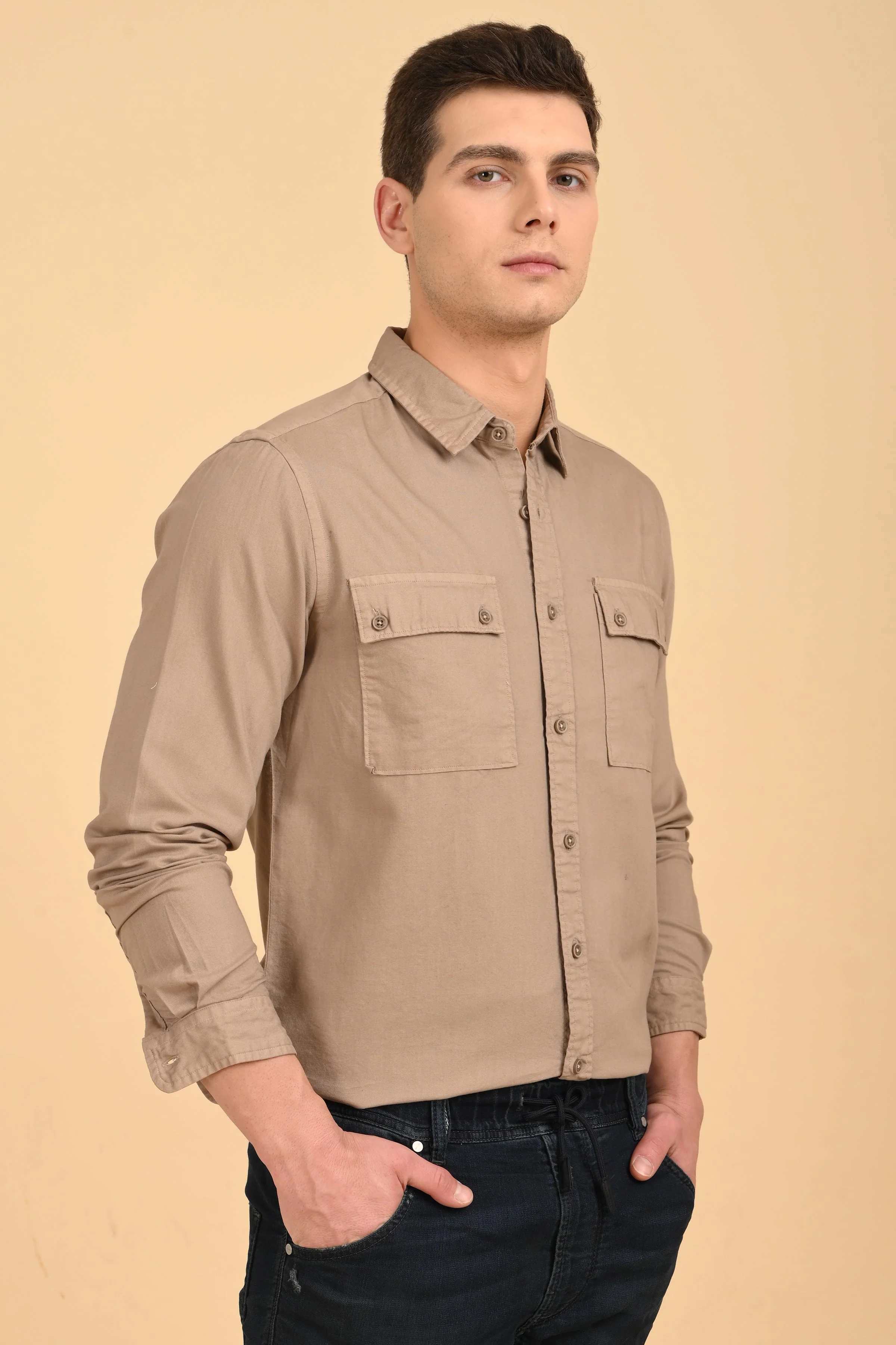 Men Trent Dyed Oxford Shirt Khaki - Image 2