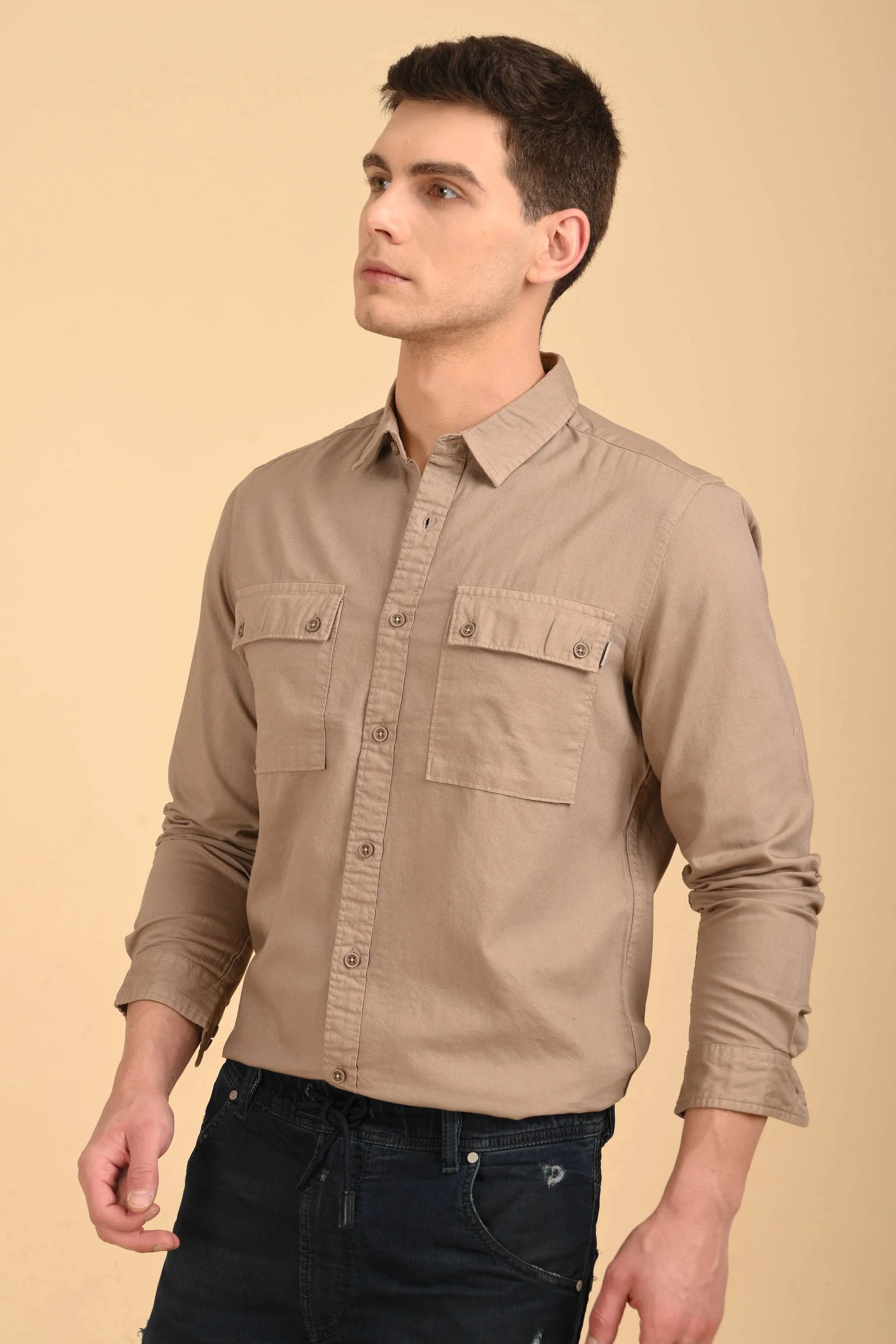 Men Trent Dyed Oxford Shirt Khaki - Image 3