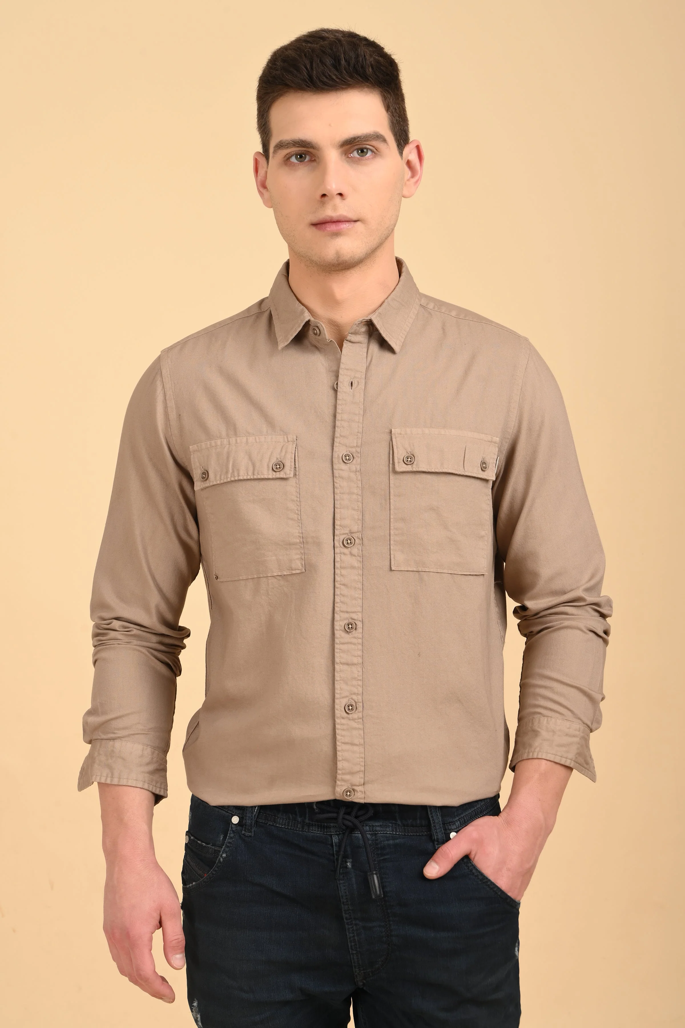 Men Trent Dyed Oxford Shirt Khaki - Image 4