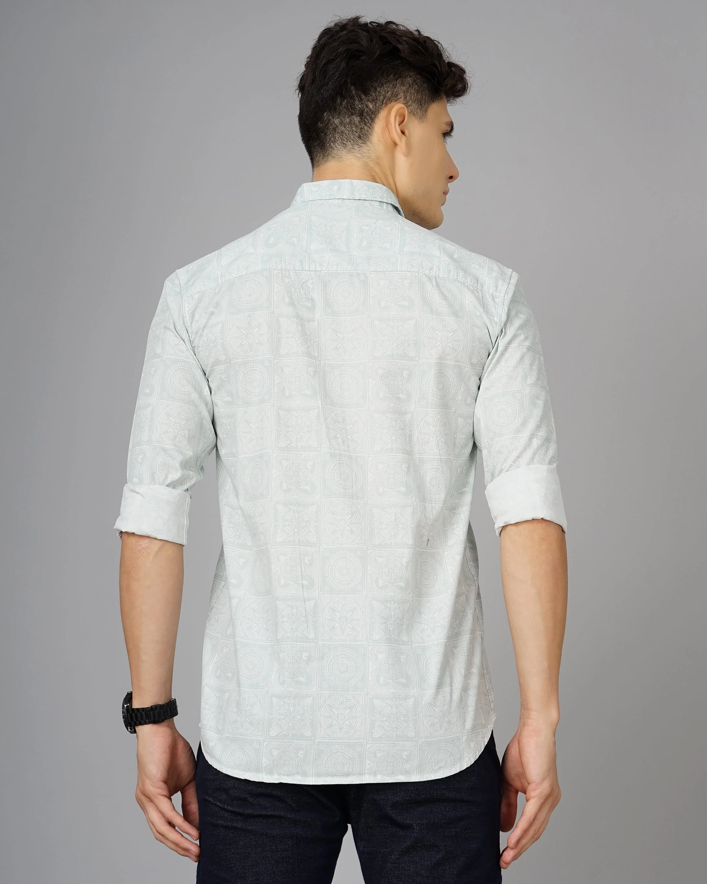 Men Tribal Green Printed Shirt - Image 2