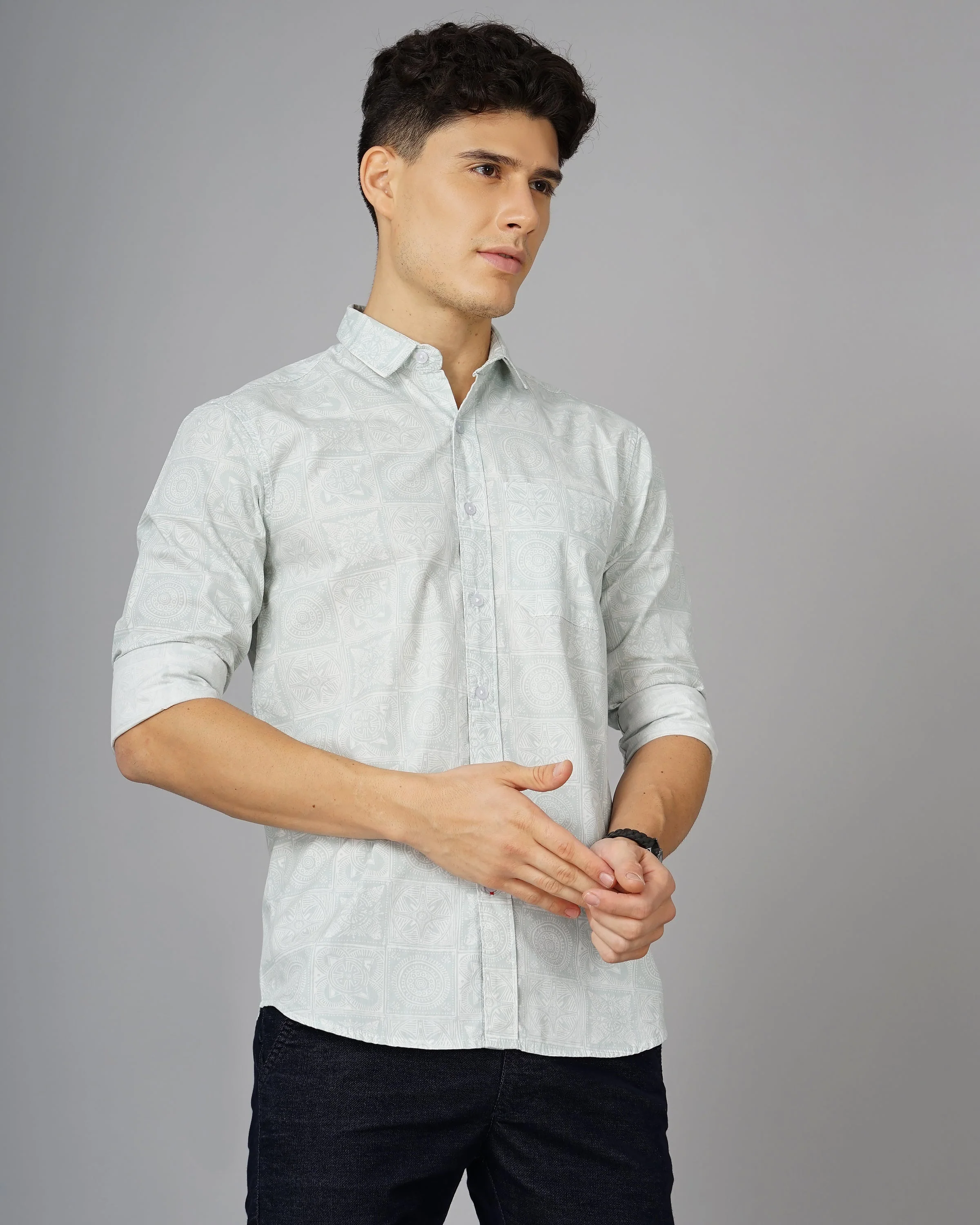 Men Tribal Green Printed Shirt - Image 4