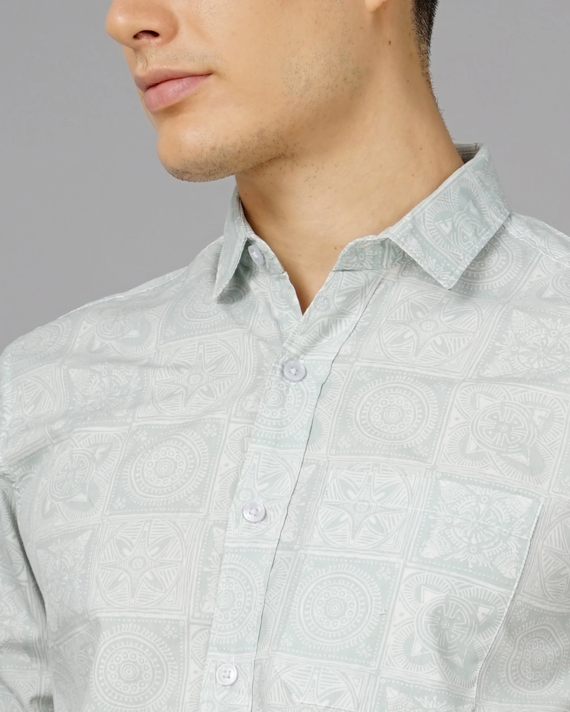 Men Tribal Green Printed Shirt - Image 5