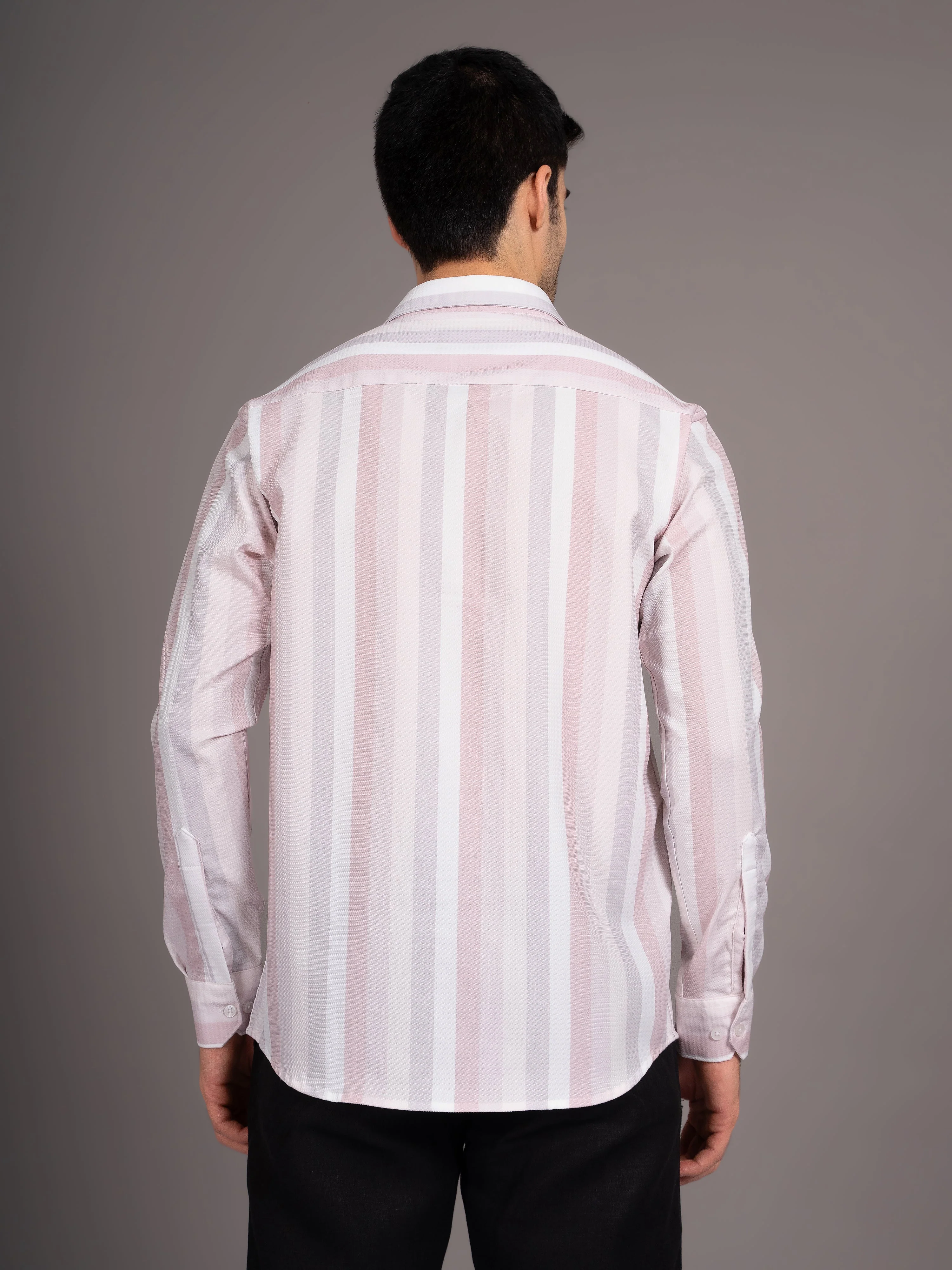 Men Trilo Beige Striped Shirt - Image 2