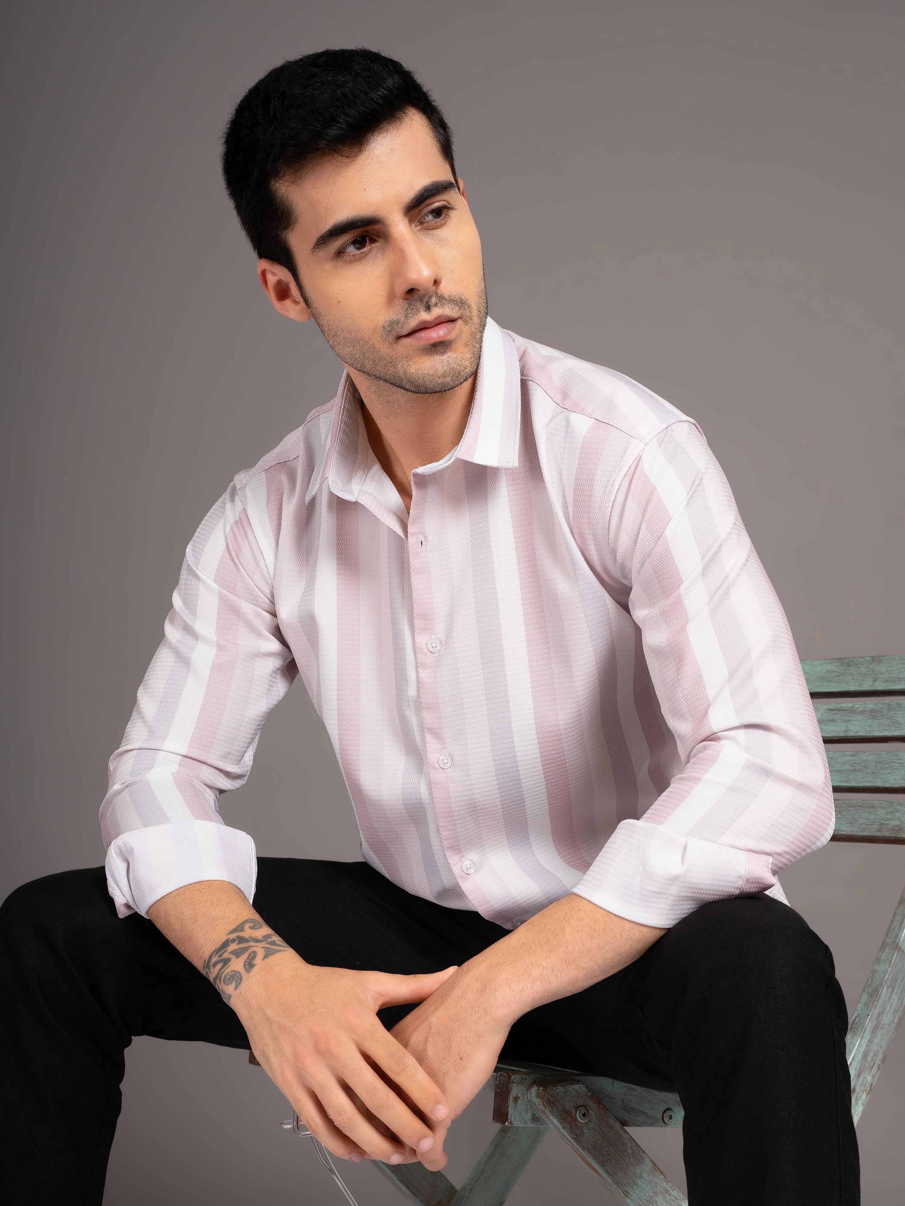Men Trilo Beige Striped Shirt - Image 3