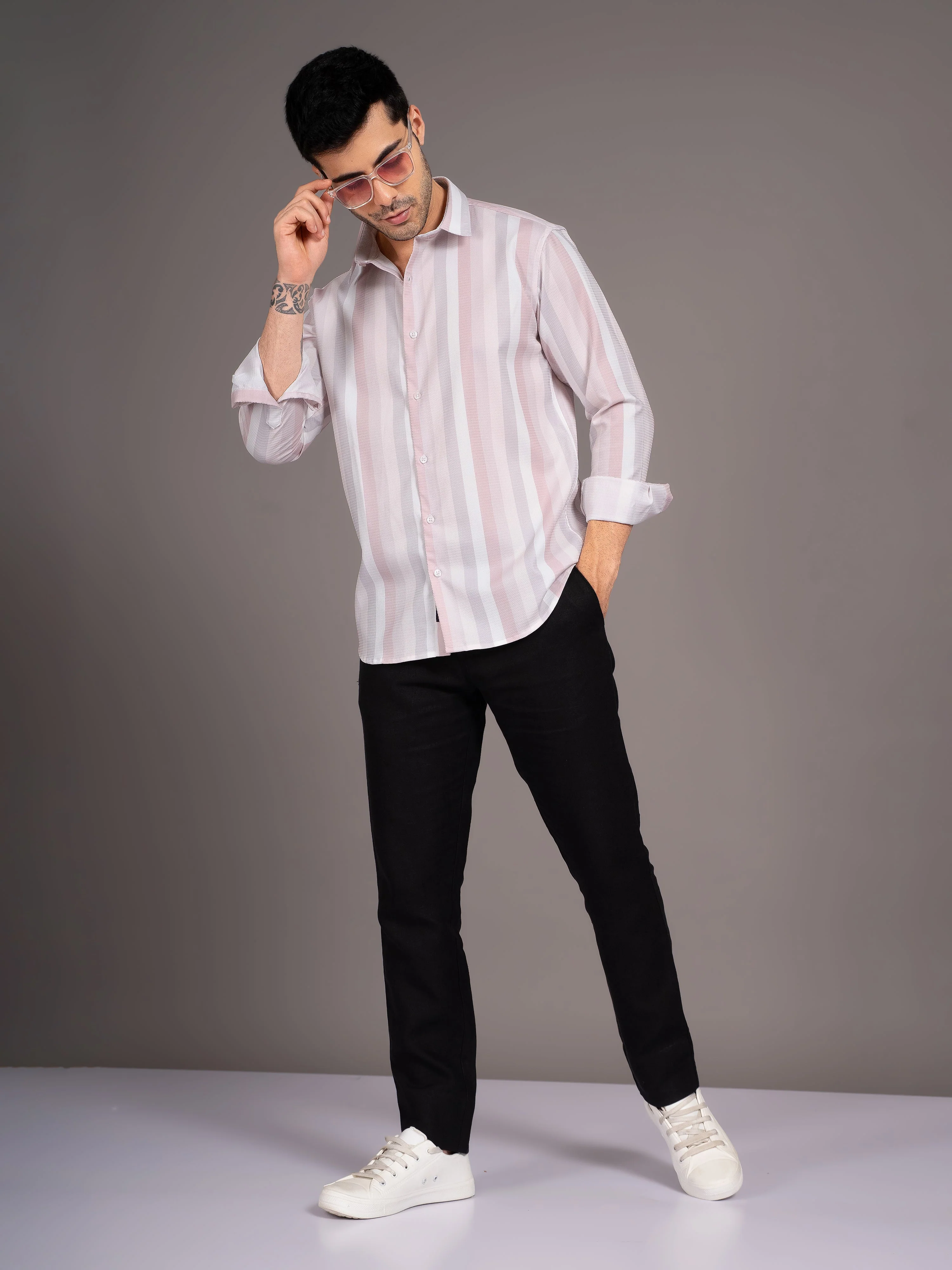 Men Trilo Beige Striped Shirt - Image 5