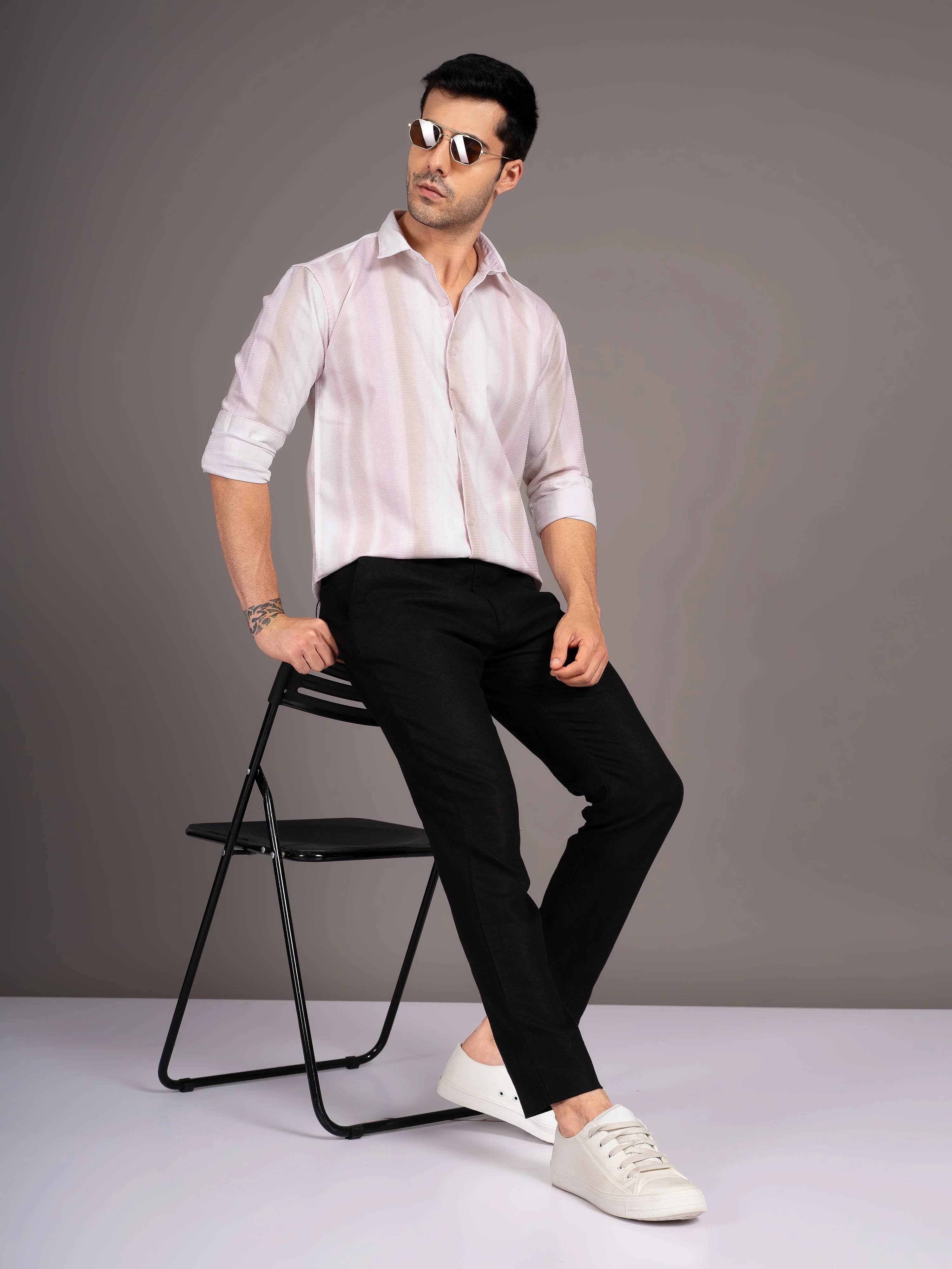 Men Trilo Beige Striped Shirt - Image 6