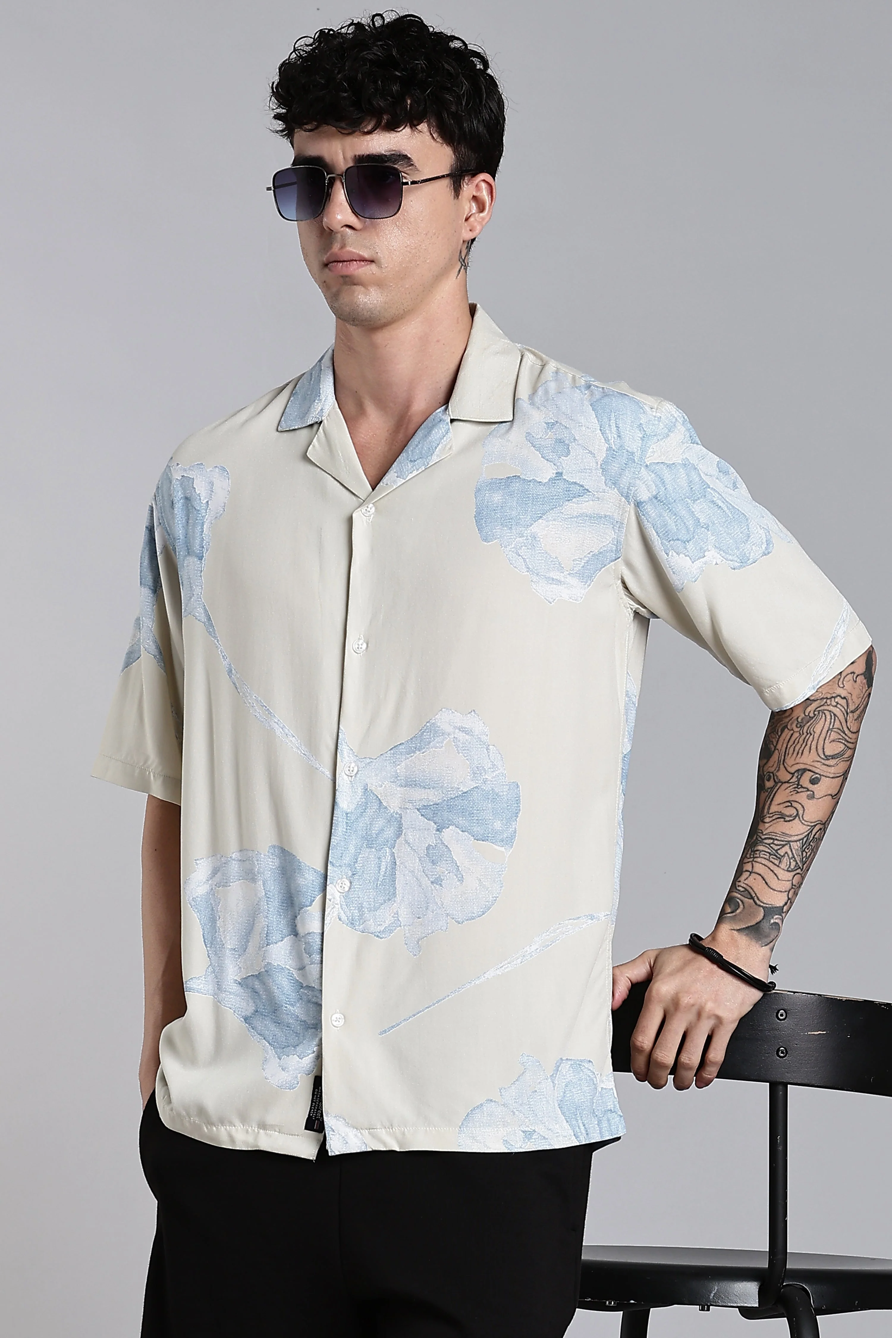 Men Tropivo Beige Floral Shirt - Image 3