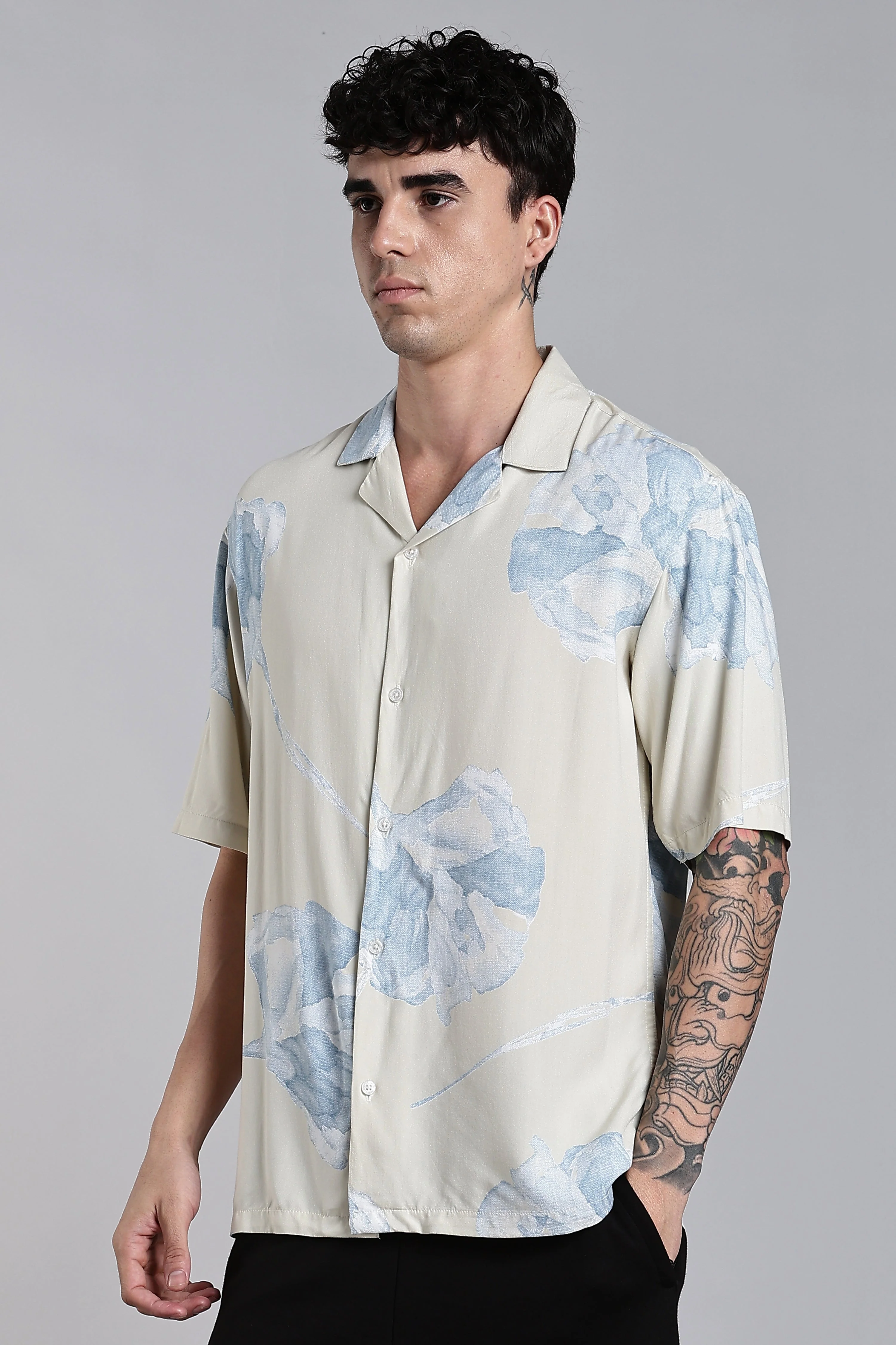 Men Tropivo Beige Floral Shirt - Image 5