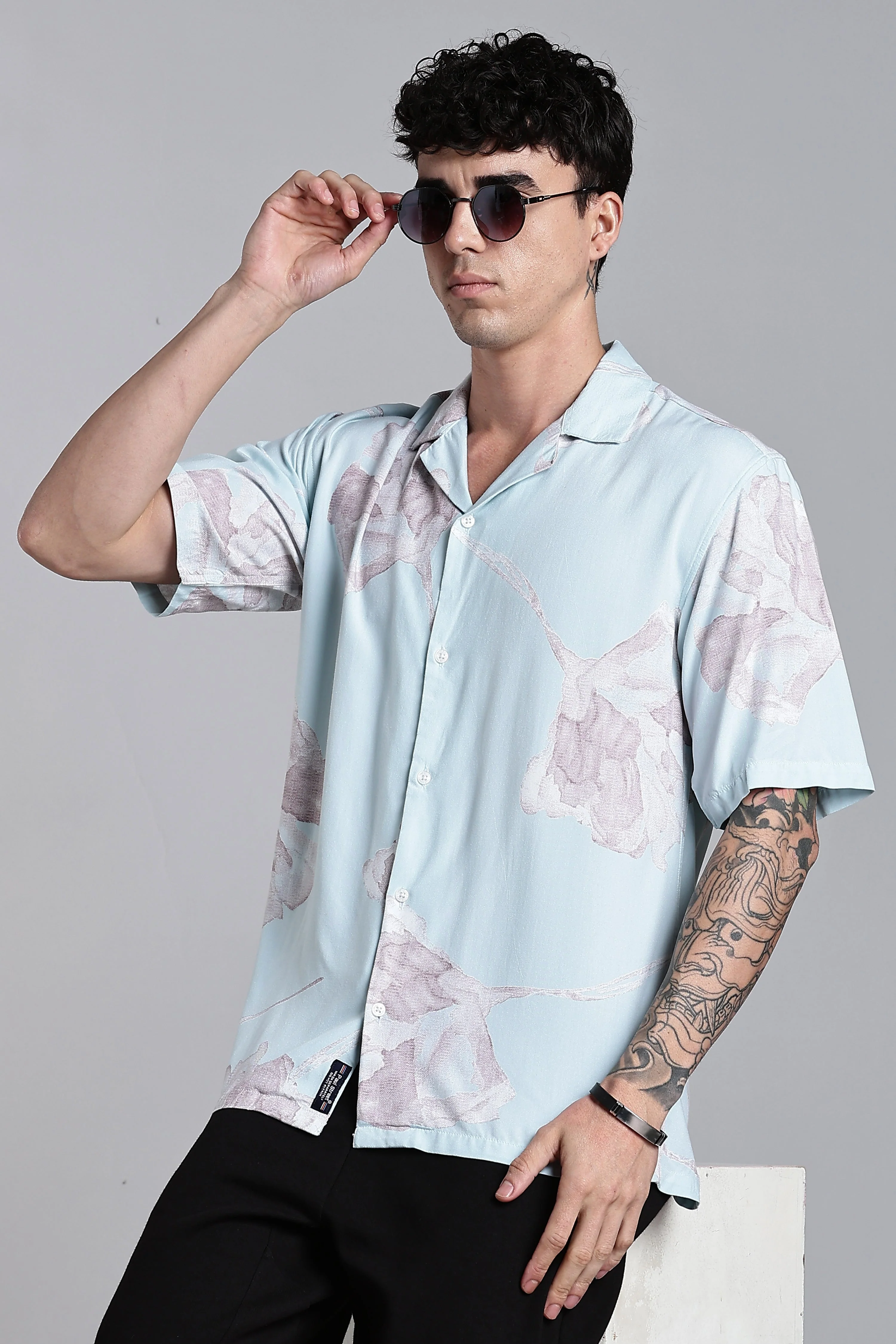 Men Tropivo Blue Floral Shirt - Image 3