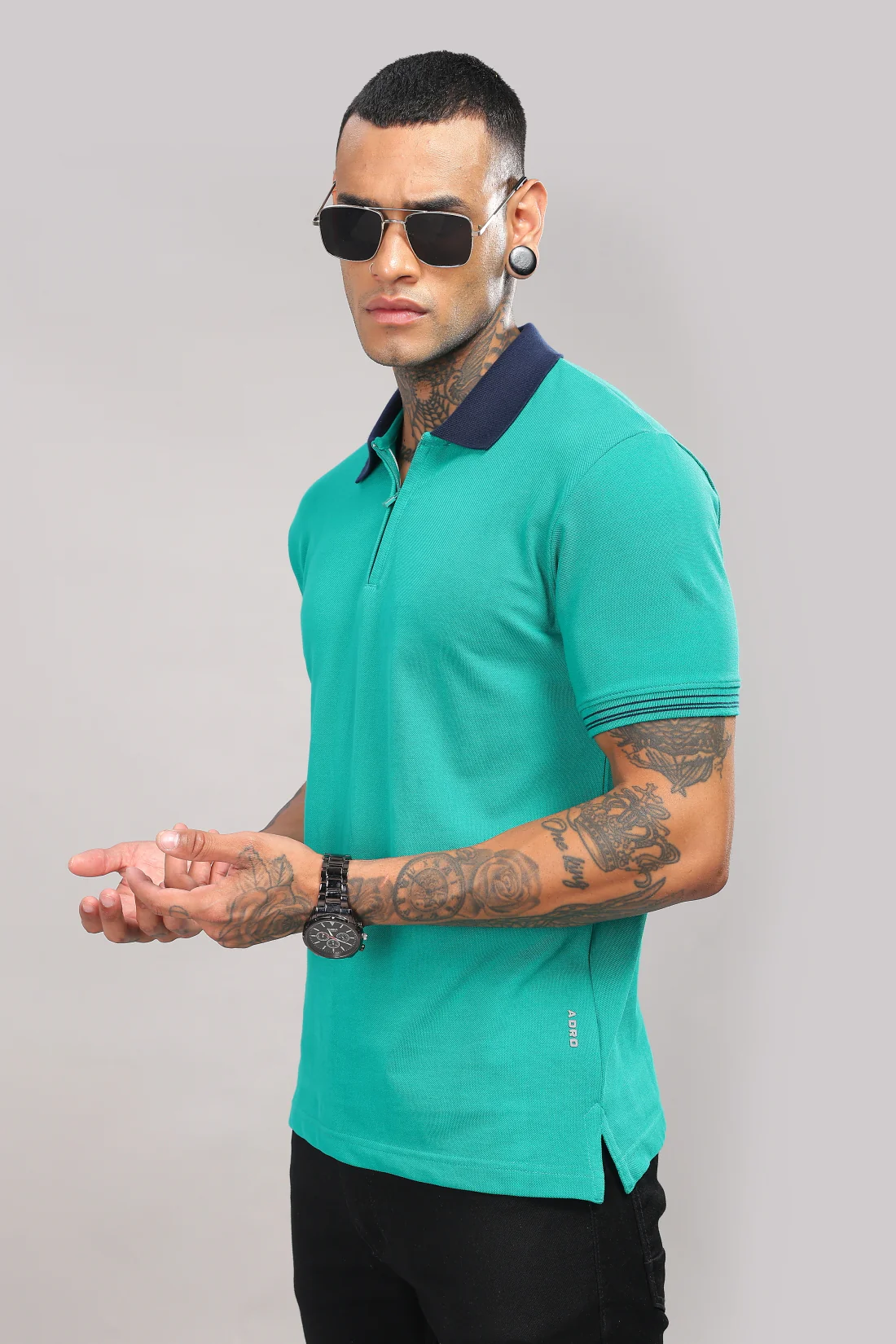 Men Turquoise Blue Regular Fit Polo T-Shirt - Image 2