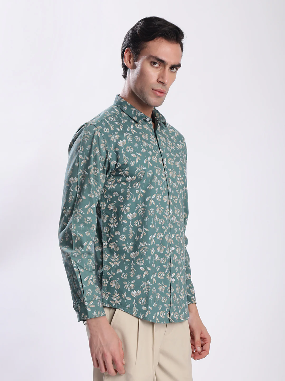 Men Turquoise Floral Printed Shirt - Image 2