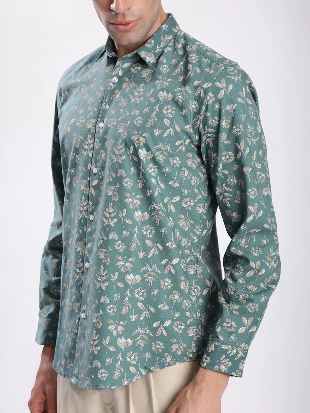 Men Turquoise Floral Printed Shirt - Image 4