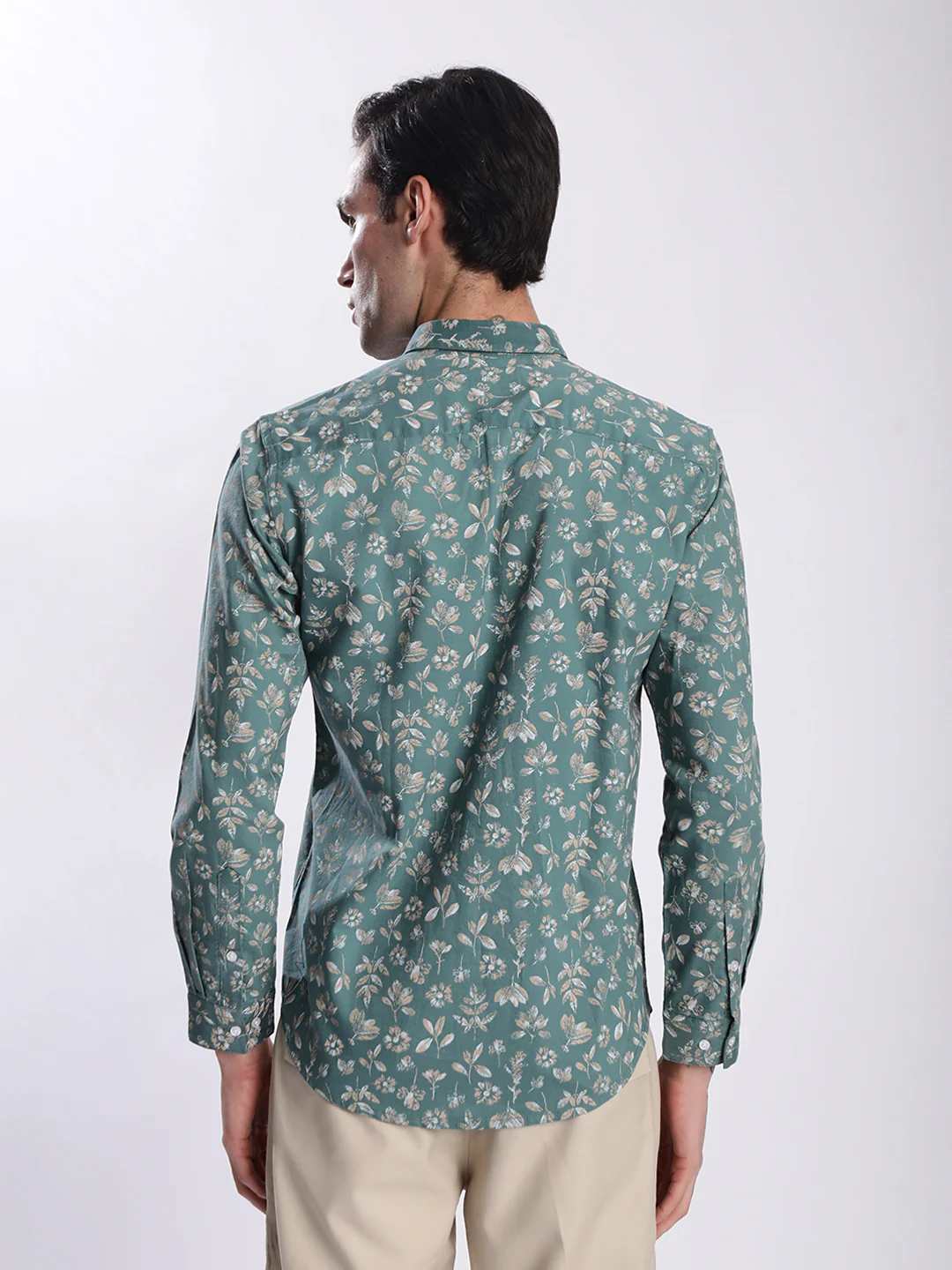 Men Turquoise Floral Printed Shirt - Image 5