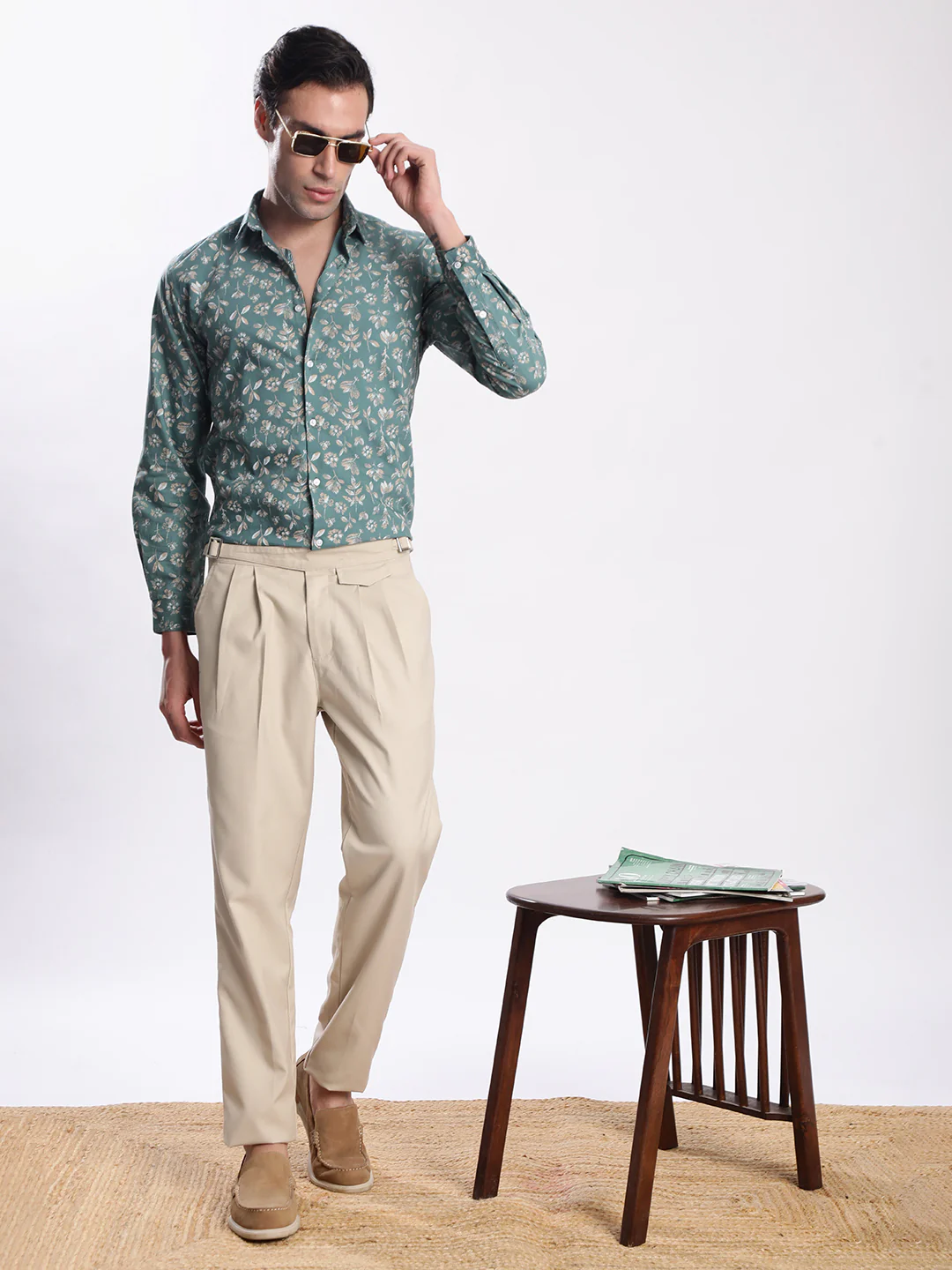 Men Turquoise Floral Printed Shirt - Image 7